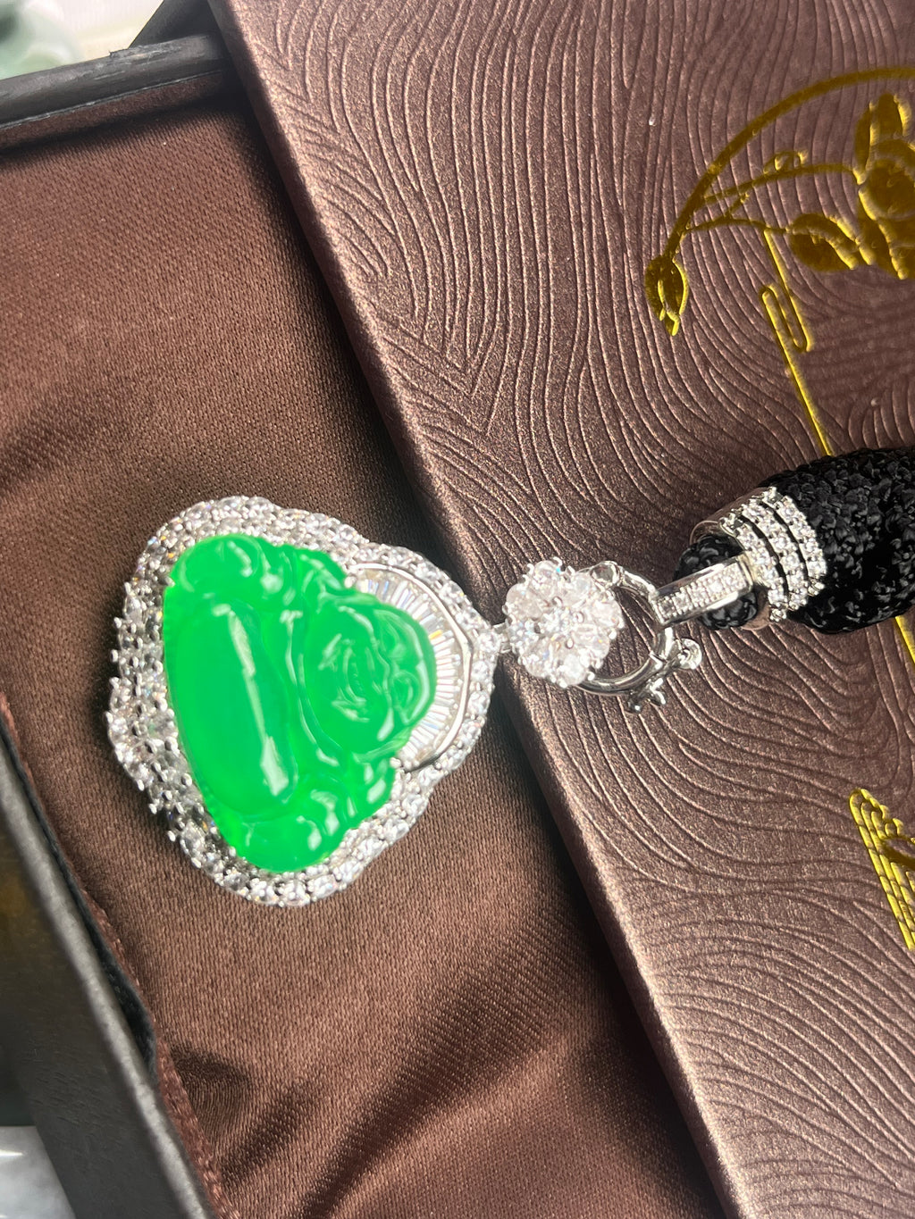 Imperial Green Nature Burmess Grade A Jadeite Buddha Pendant S