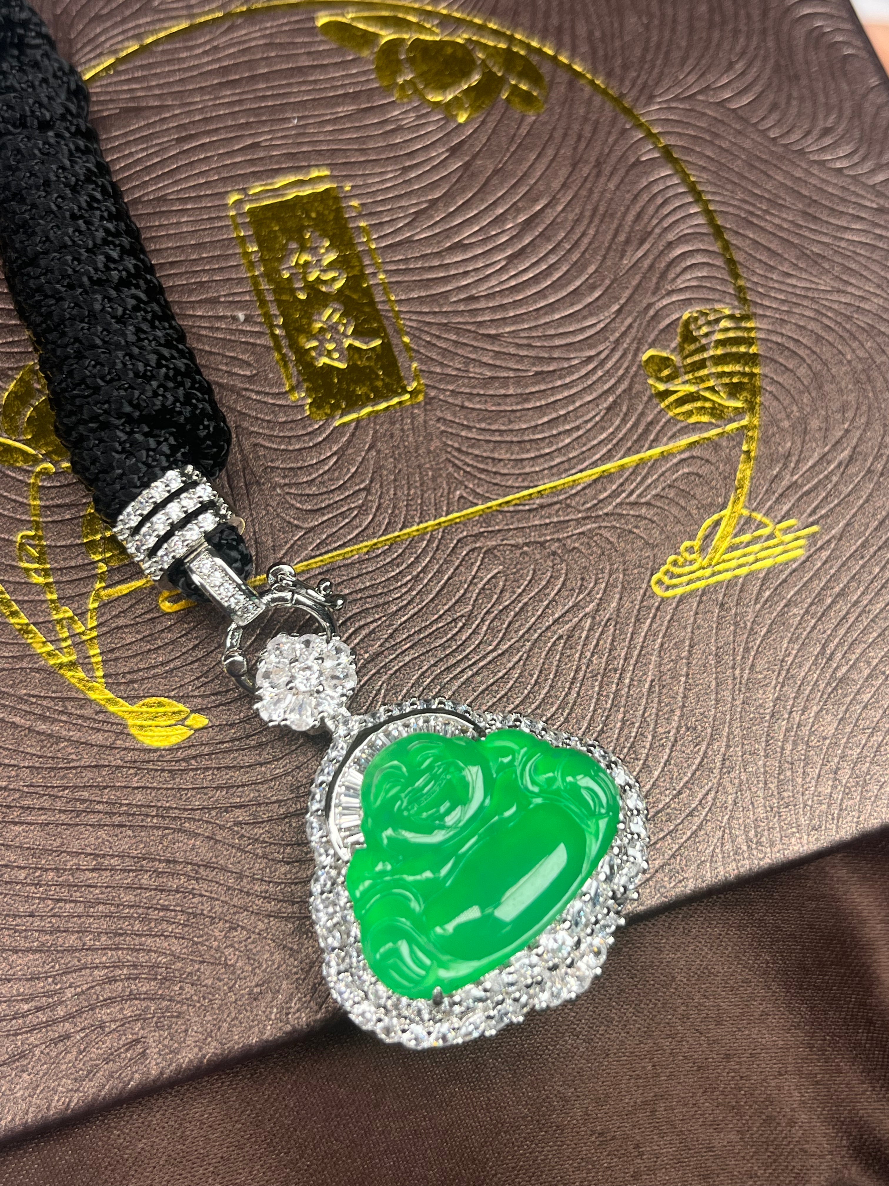 Imperial Green Nature Burmess Grade A Jadeite Buddha Pendant XS