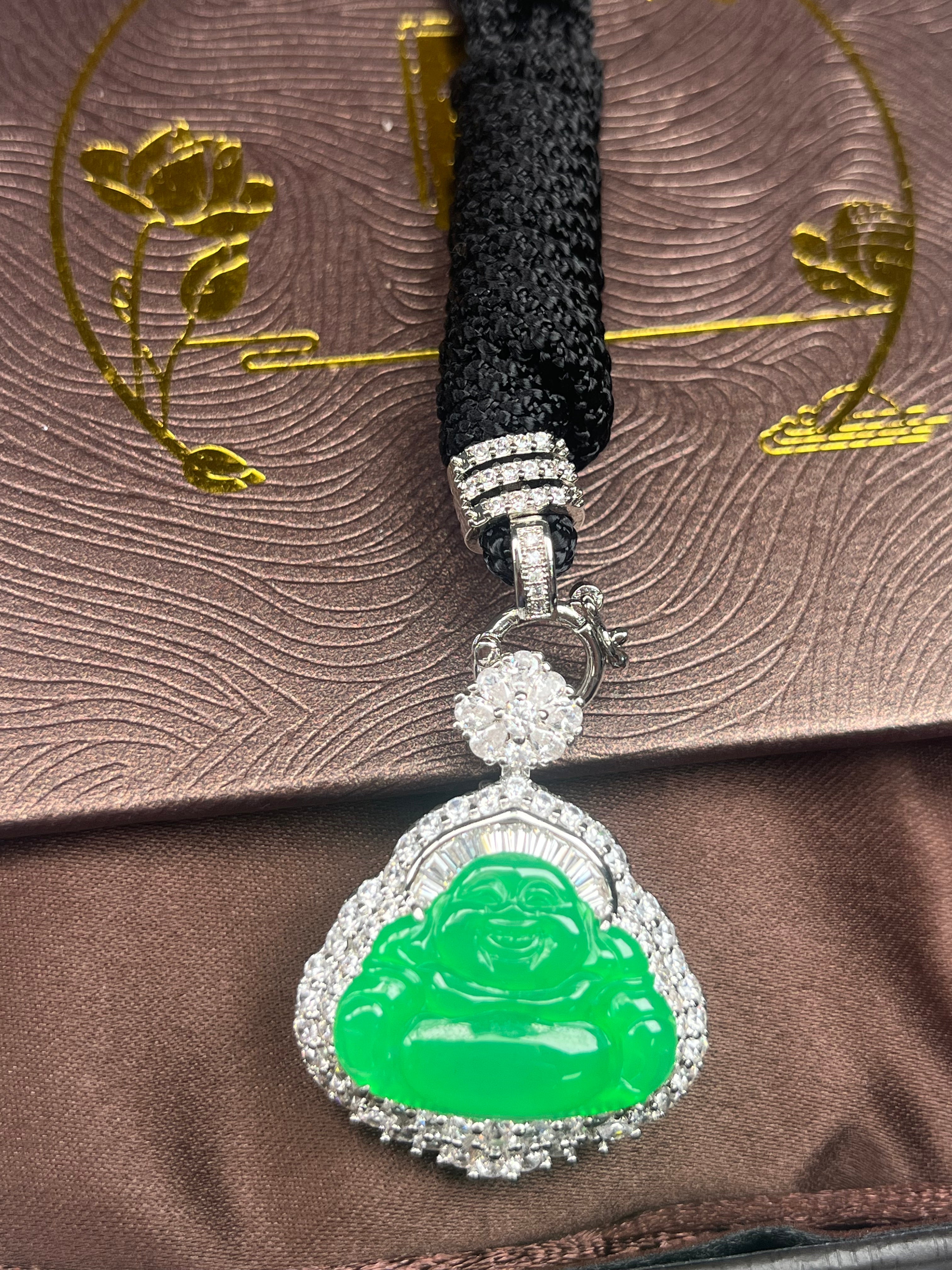 Imperial Green Nature Burmess Grade A Jadeite Buddha Pendant S