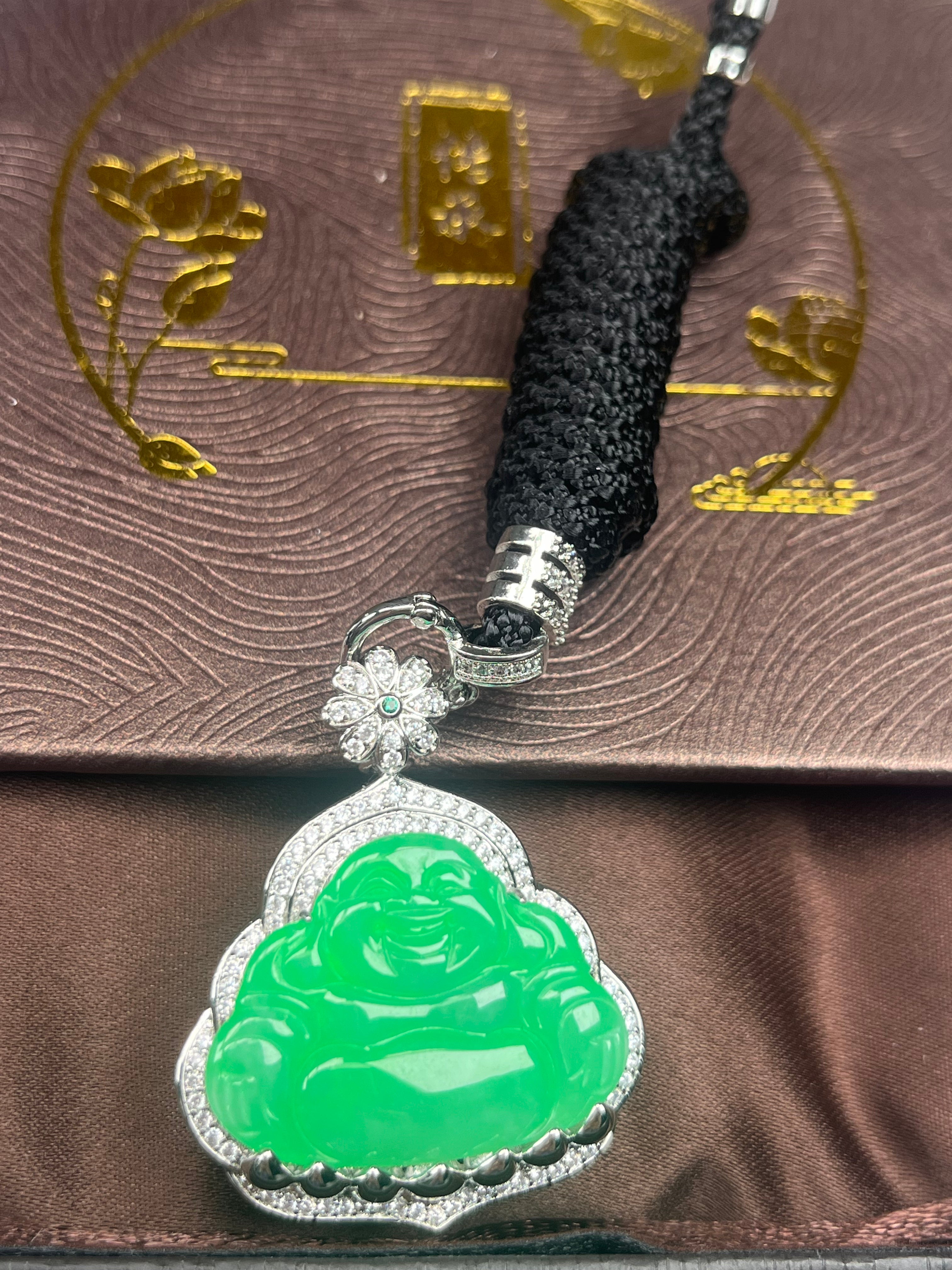 Imperial Green Nature Burmess Grade A Jadeite Buddha Pendant M