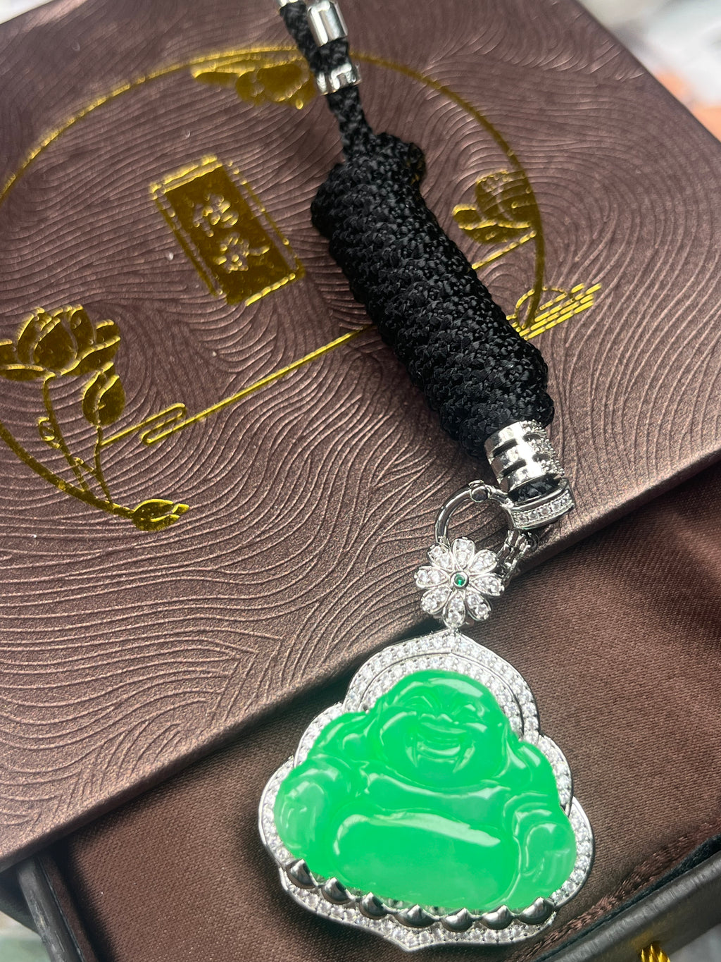 Imperial Green Nature Burmess Grade A Jadeite Buddha Pendant M