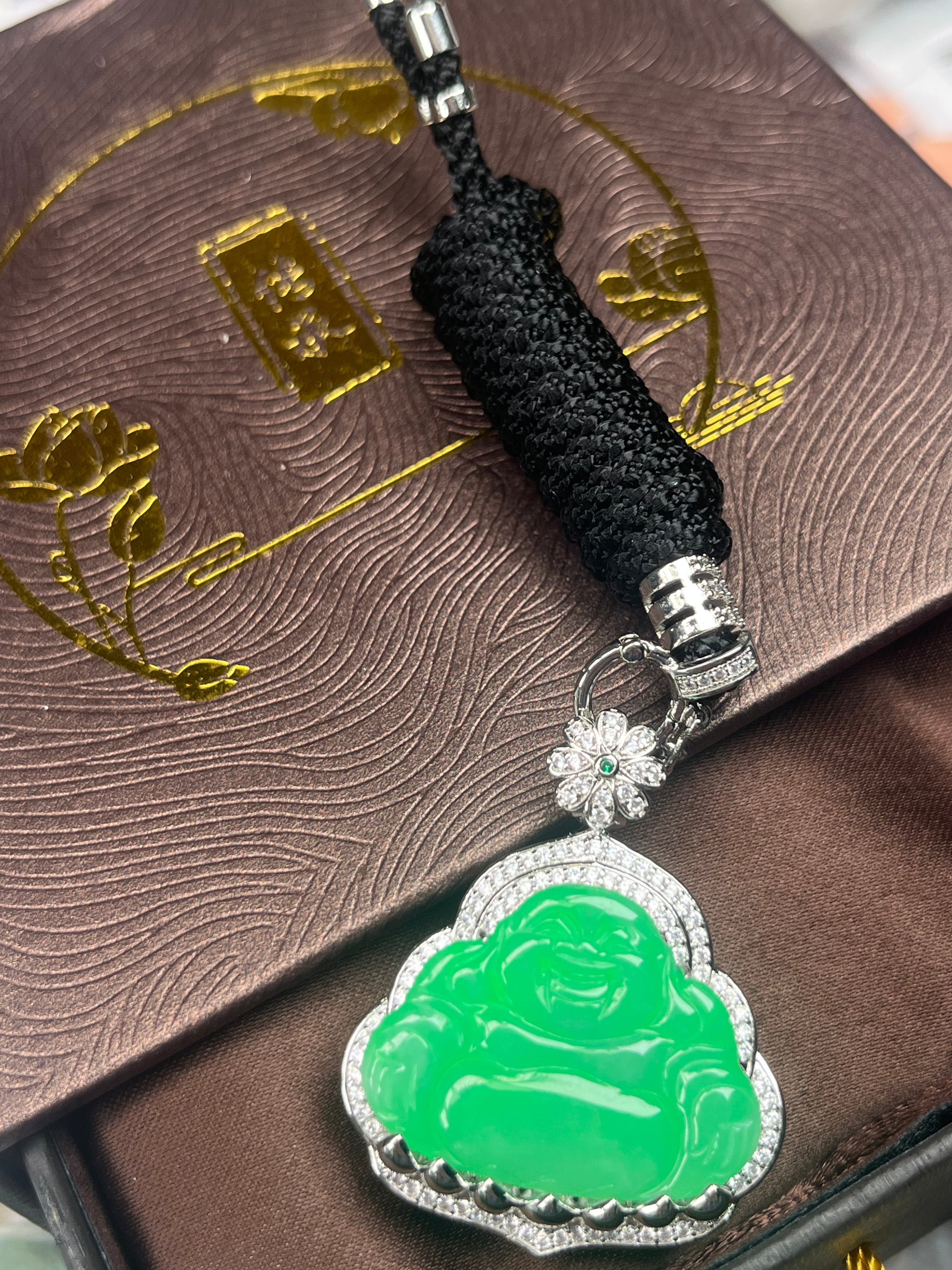 Imperial Green Nature Burmess Grade A Jadeite Buddha Pendant M