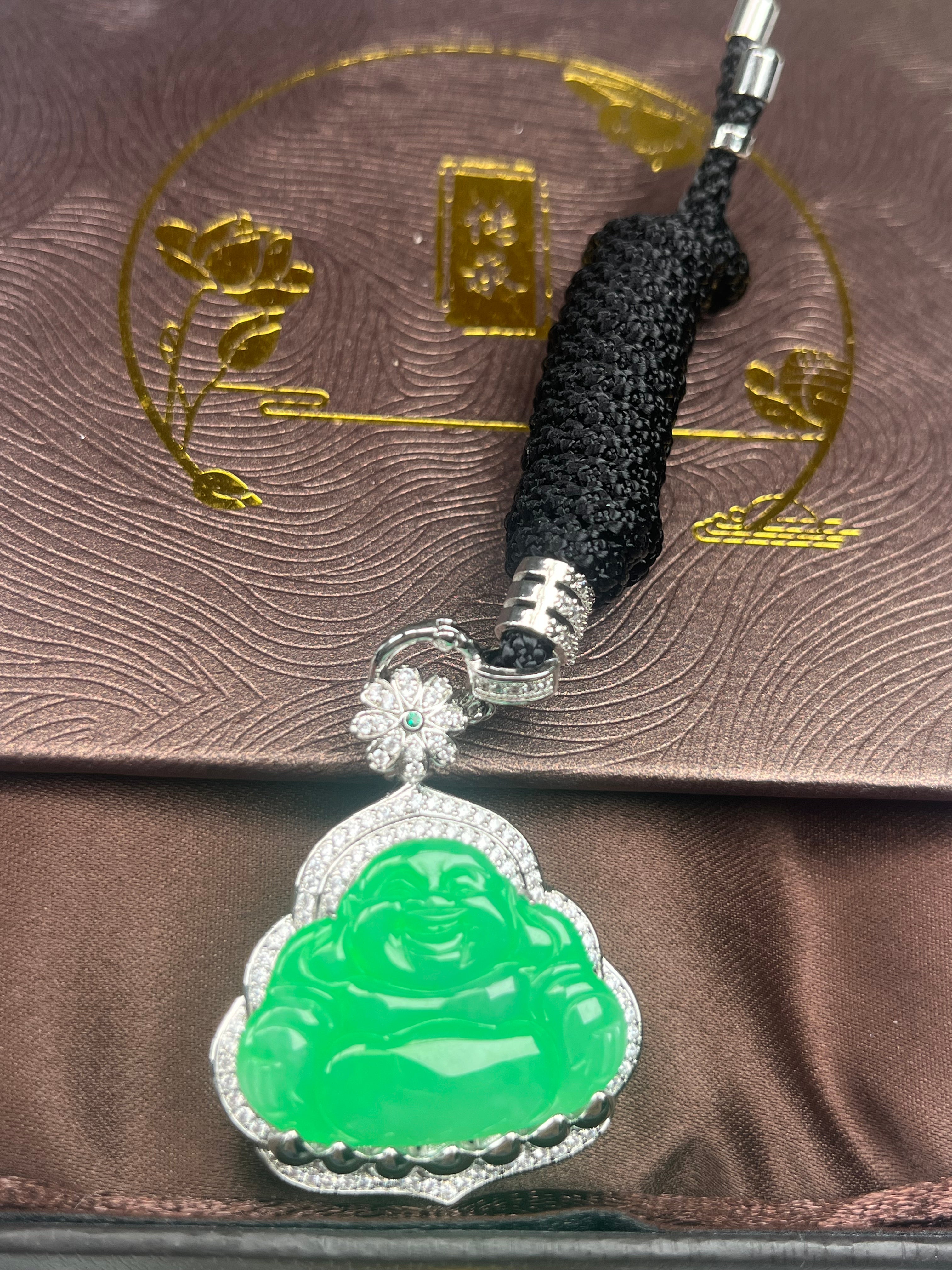 Imperial Green Nature Burmess Grade A Jadeite Buddha Pendant M