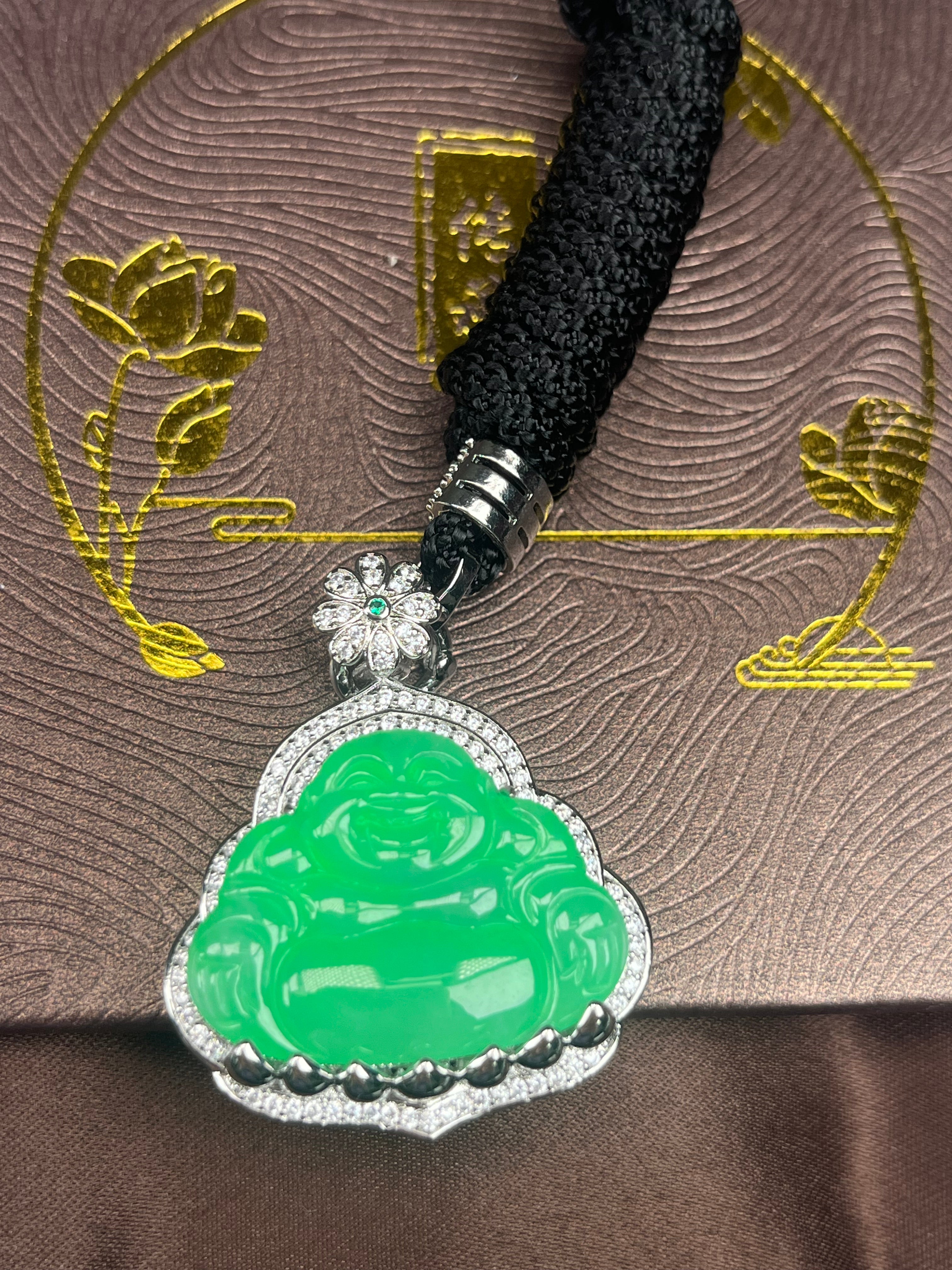 Imperial Green Nature Burmess Grade A Jadeite Buddha Pendant M