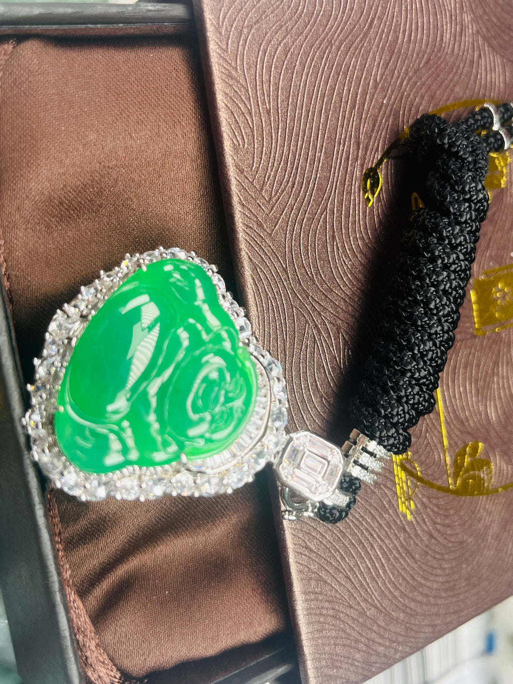 Imperial Green Nature Burmess Grade A Jadeite Buddha Pendant L