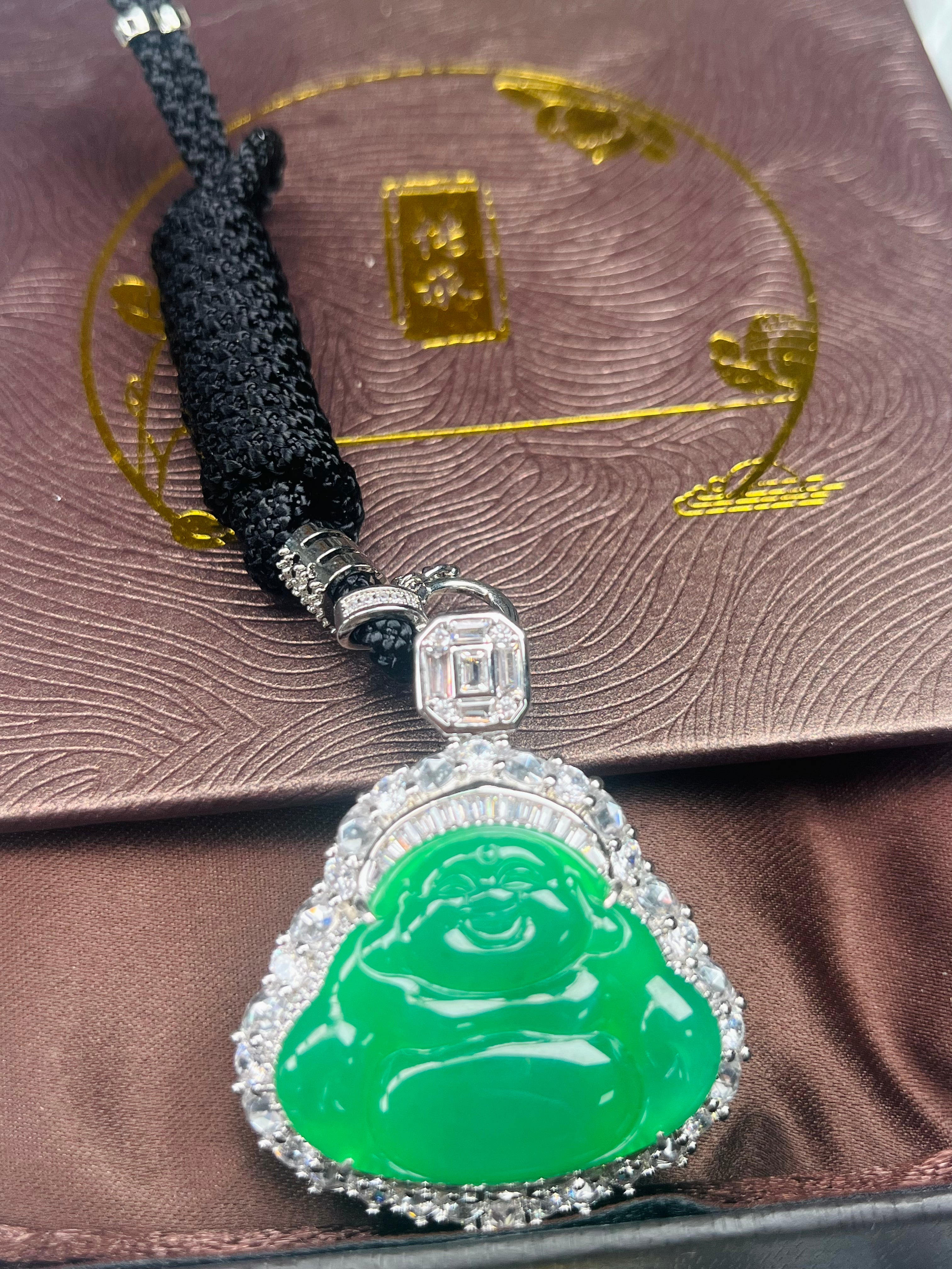 Imperial Green Nature Burmess Grade A Jadeite Buddha Pendant L