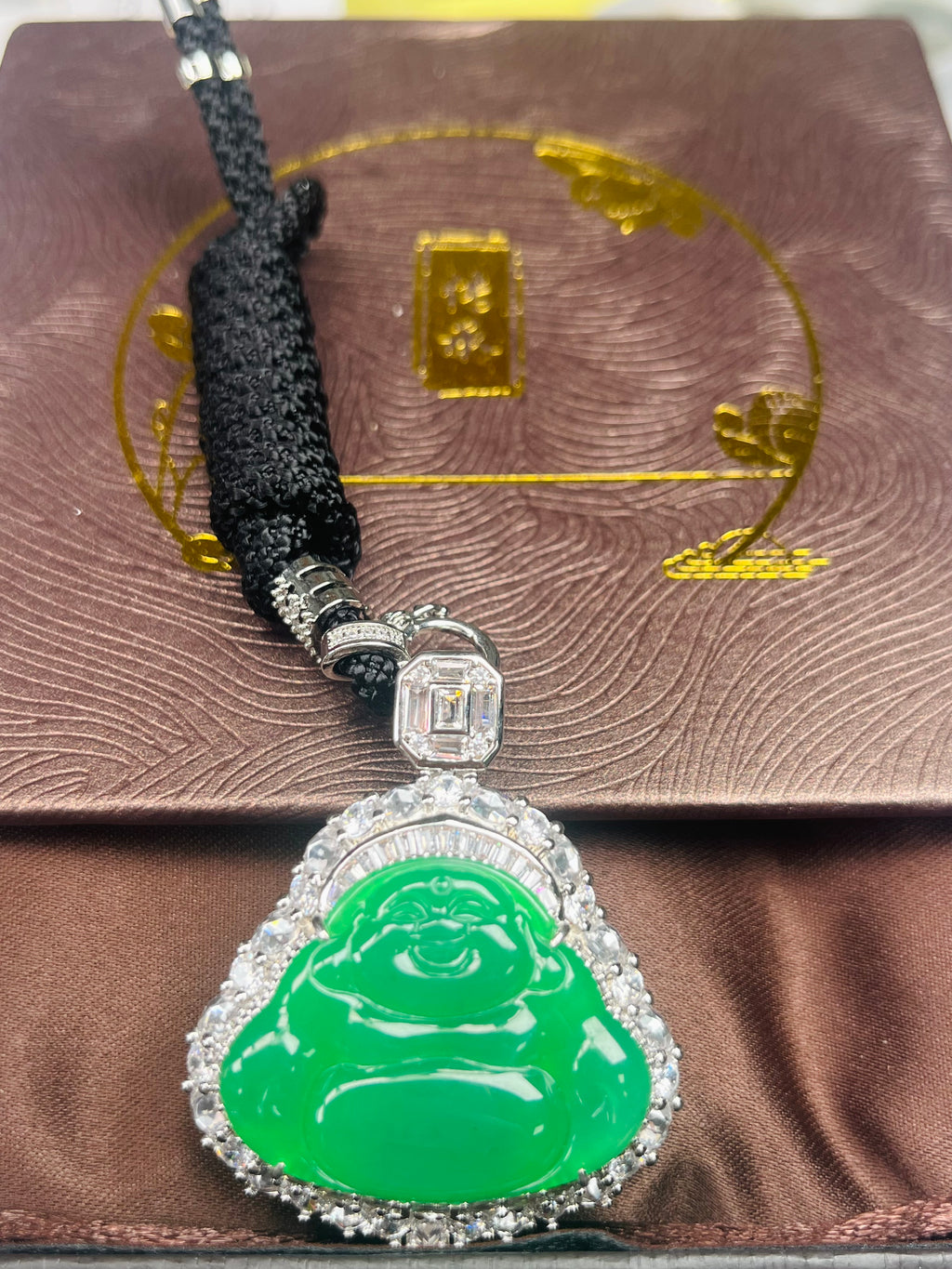 Imperial Green Nature Burmess Grade A Jadeite Buddha Pendant L