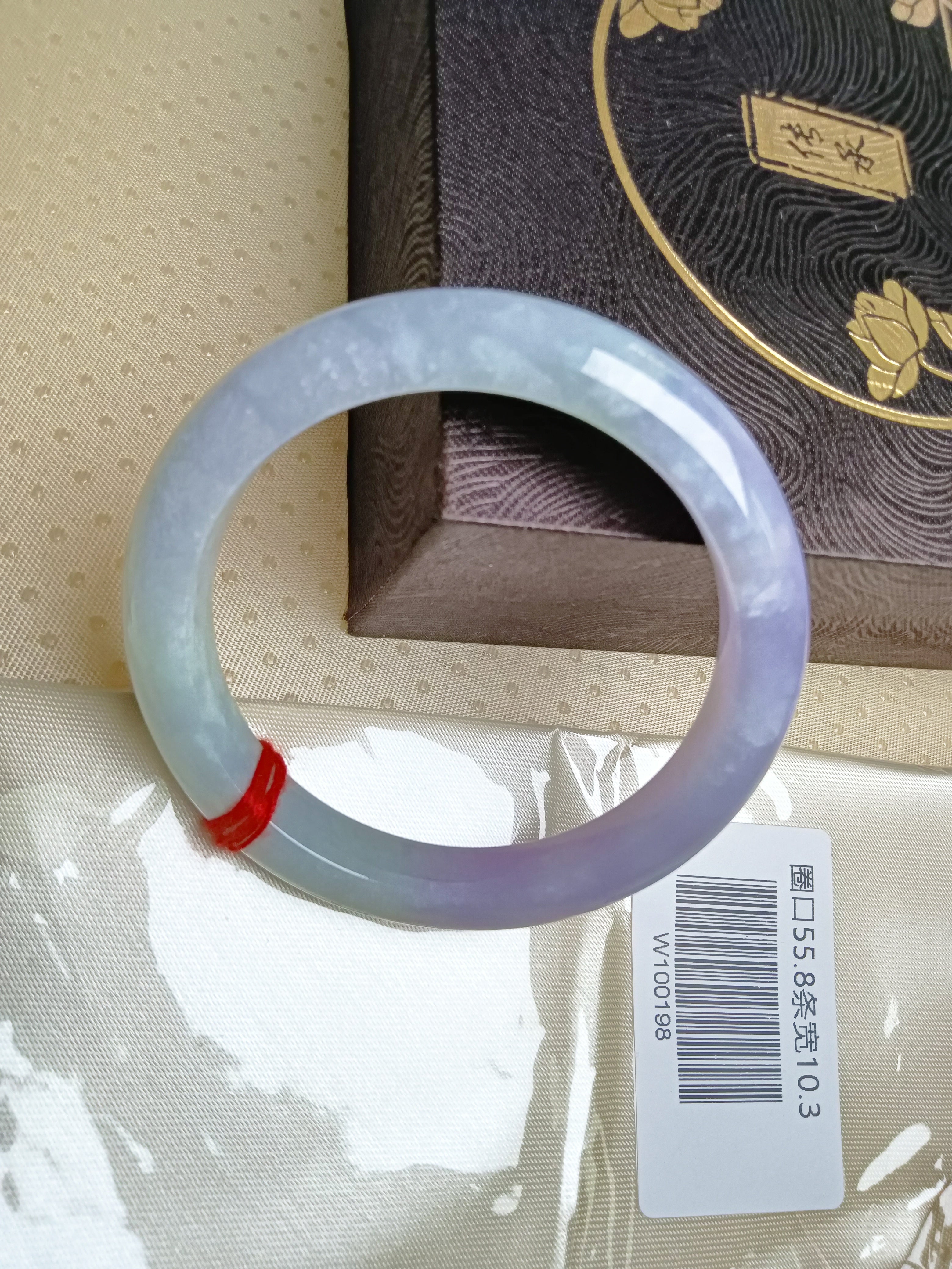 Spring Color Light Lavender mixed Apple Green Burmess Jadeite Bracelet (Size: 55-56mm)