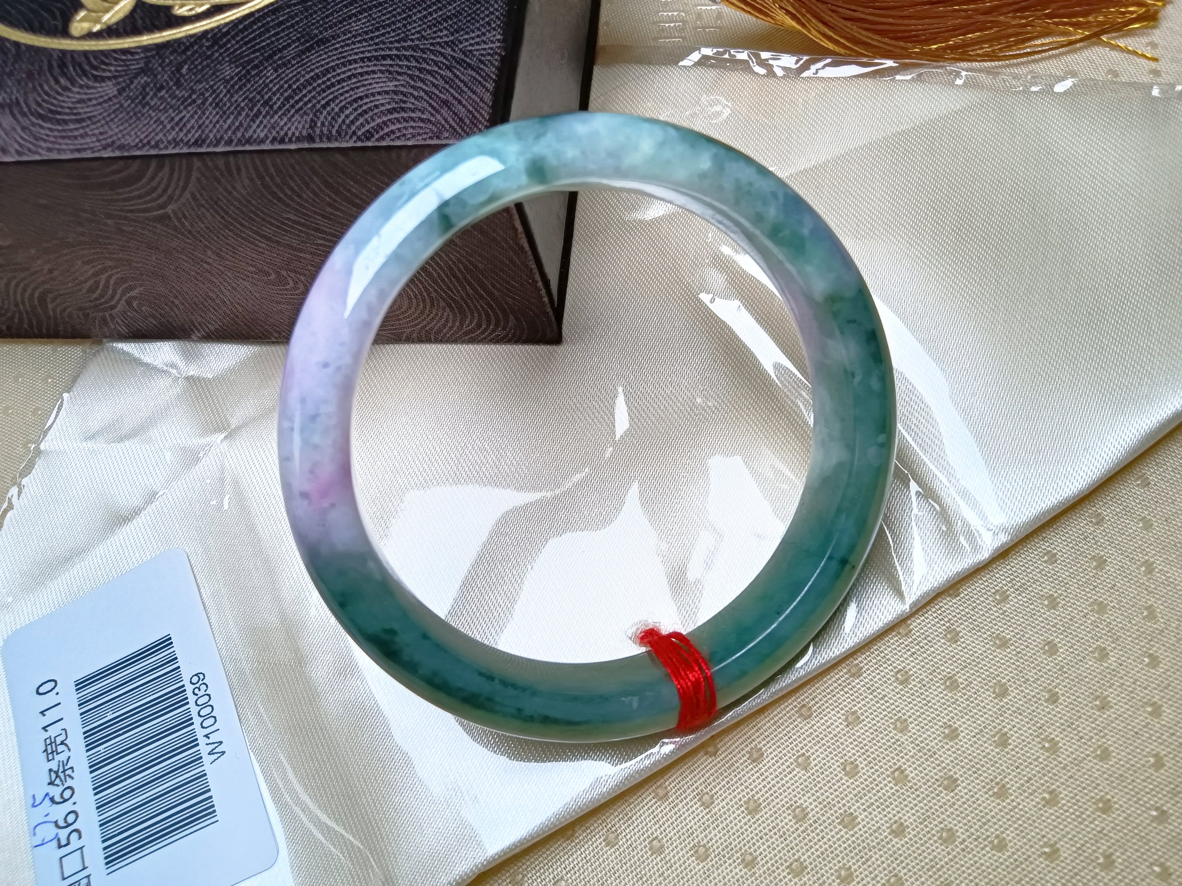 Spring Color Light Lavender mixed Green Natural Jadeite Bangle(Size: 57-58mm)
