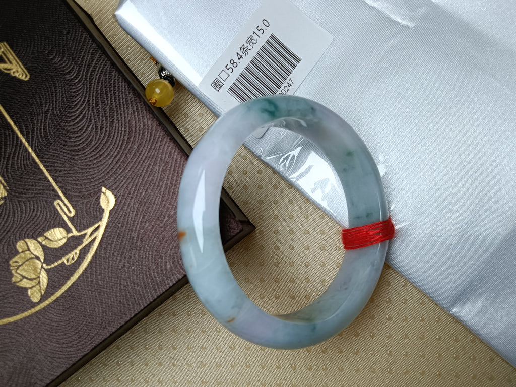 Waterly Light Lavender with Green Floating Flowerand Sajin Natural Jadeite Bangle(Size: 58-59mm)