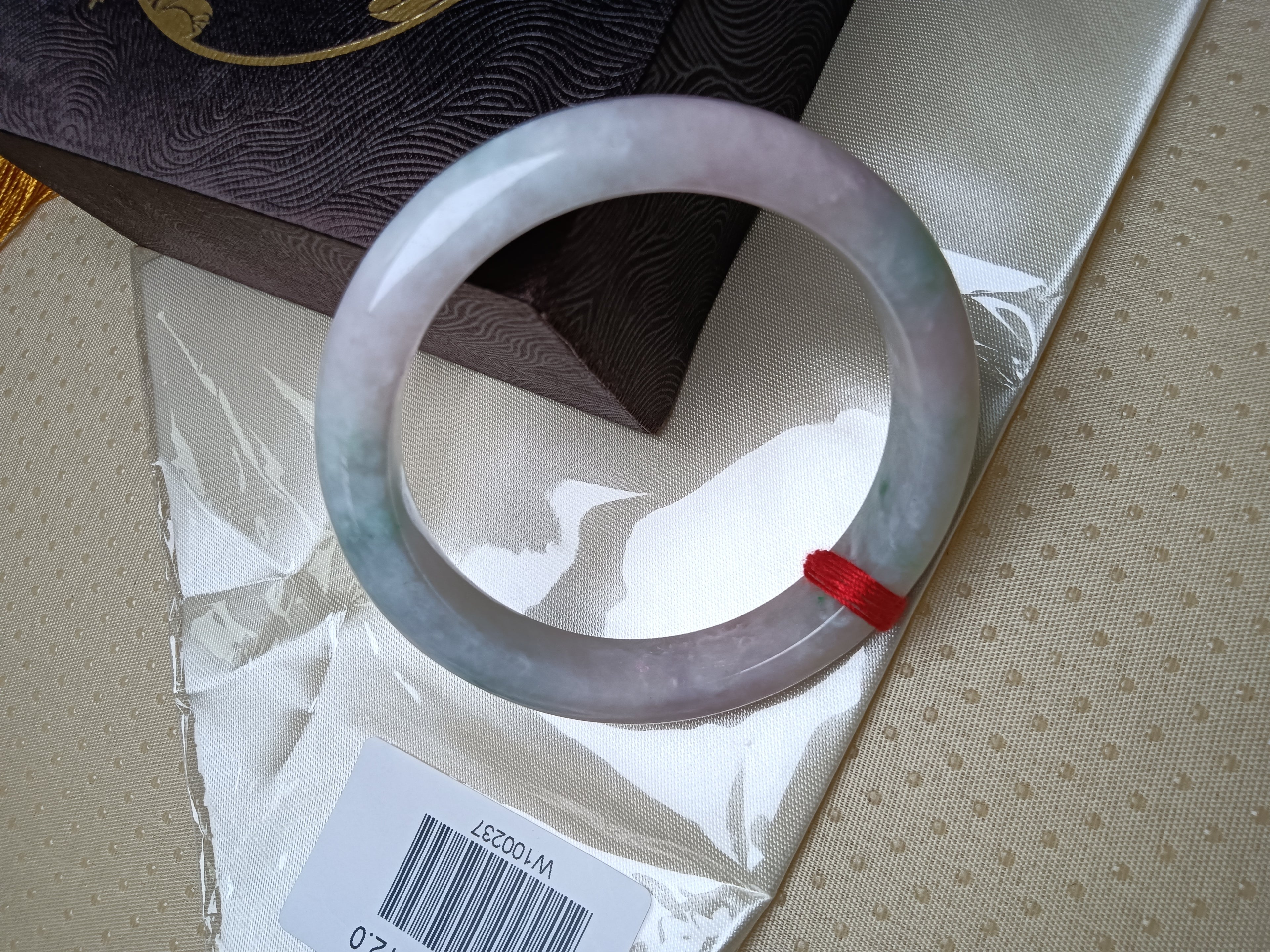 Pinkish Lavender with Light Apple Green Myanmar Jadeite Bracelet (Size: 59mm) #W237