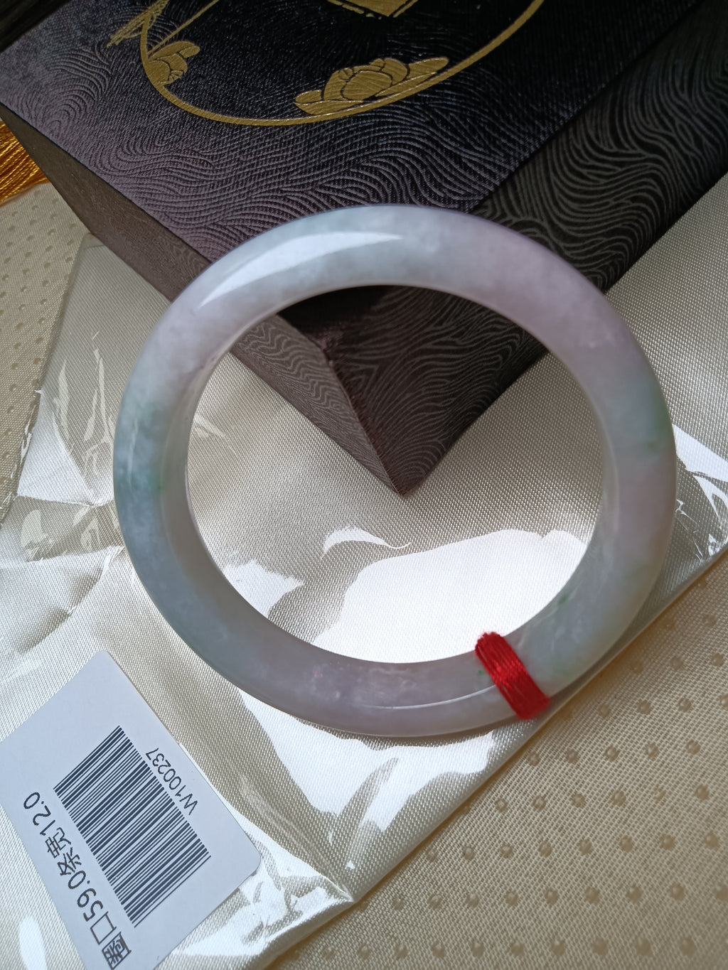 Pinkish Lavender with Light Apple Green Myanmar Jadeite Bracelet (Size: 59mm) #W237