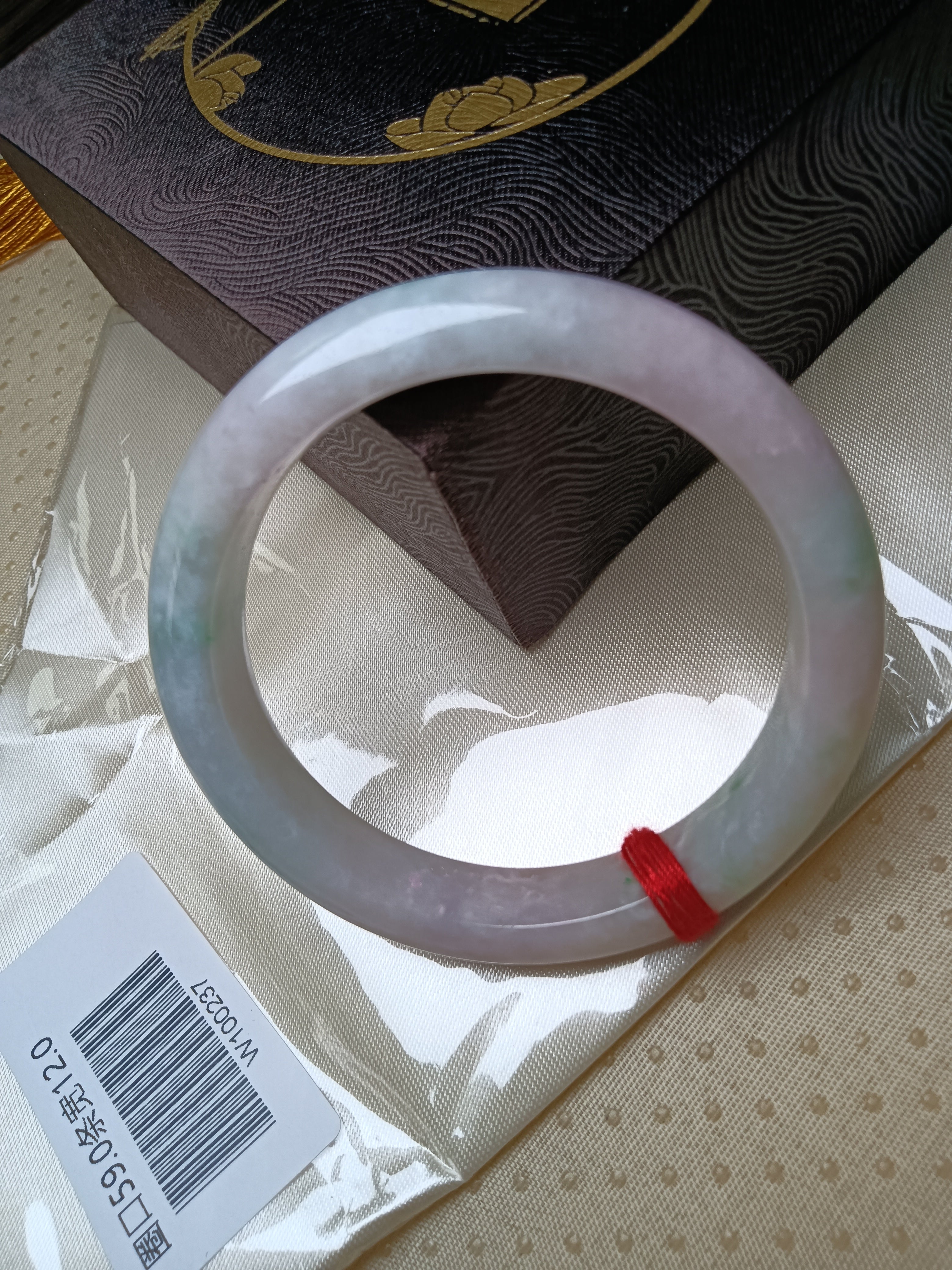 Pinkish Lavender with Light Apple Green Myanmar Jadeite Bracelet (Size: 59mm) #W237