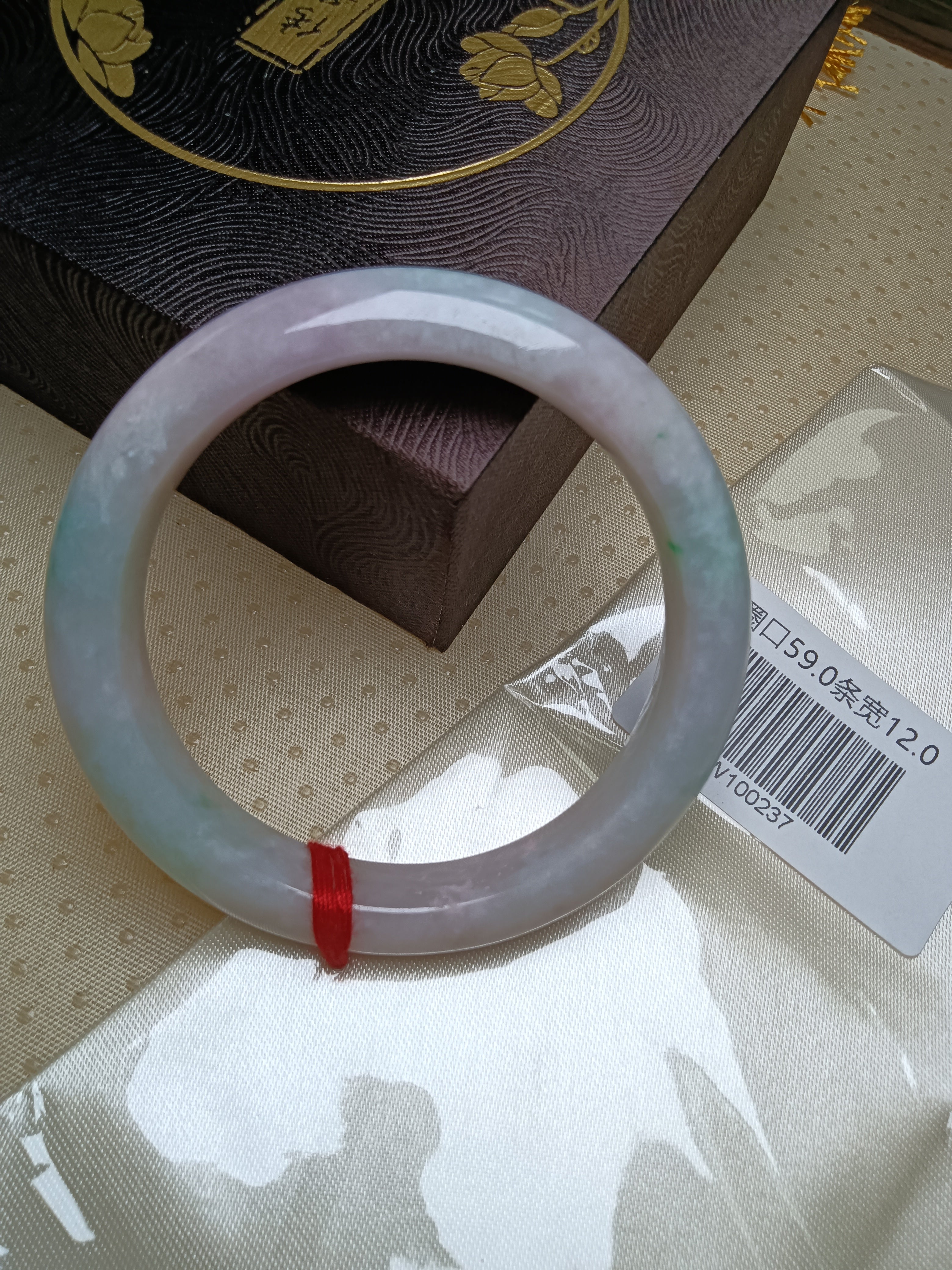 Pinkish Lavender with Light Apple Green Myanmar Jadeite Bracelet (Size: 59mm) #W237