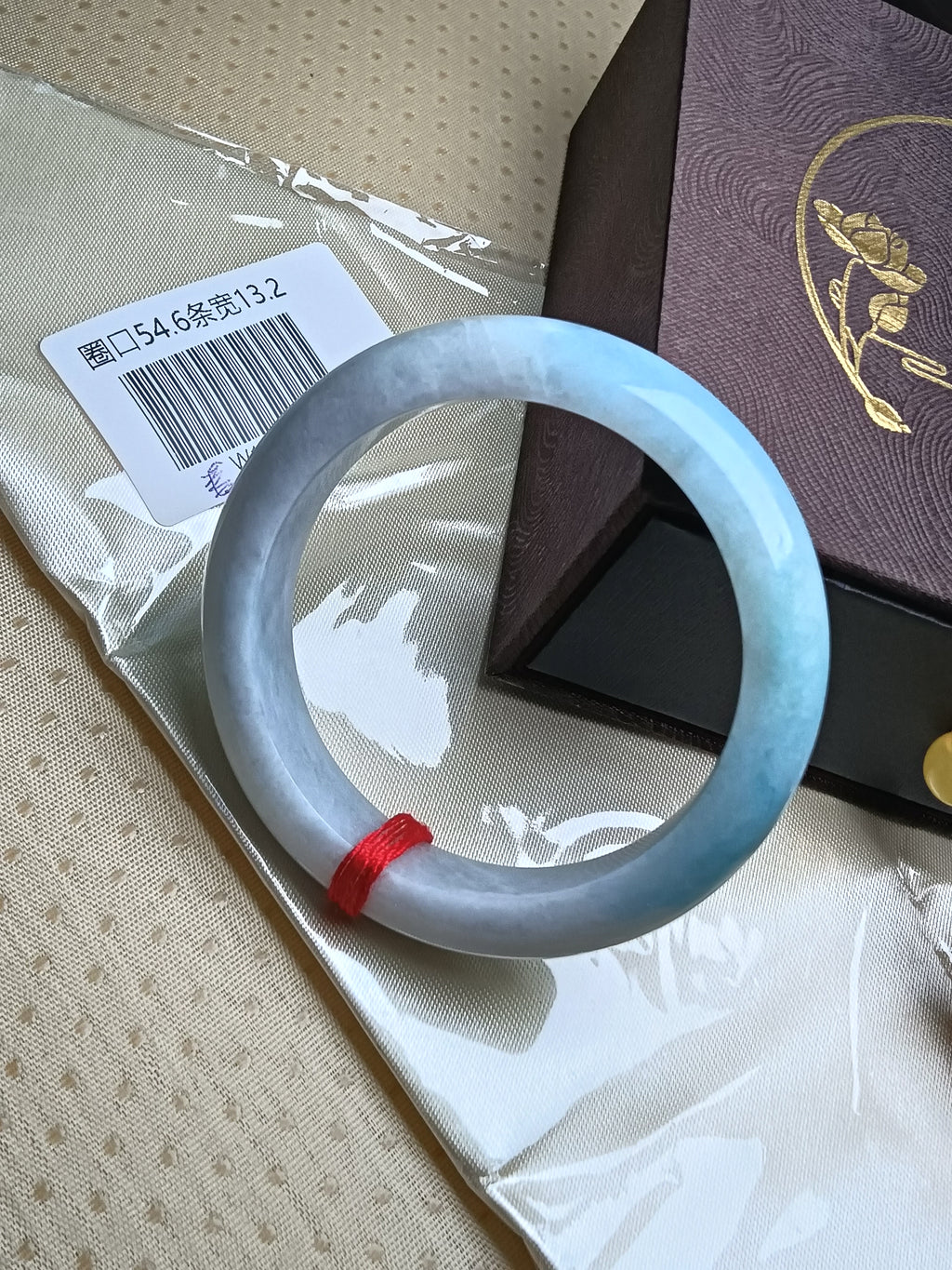 White Color with Light Green Nature Type-A Jadeite Bangles (Size:54-55mm) #W084