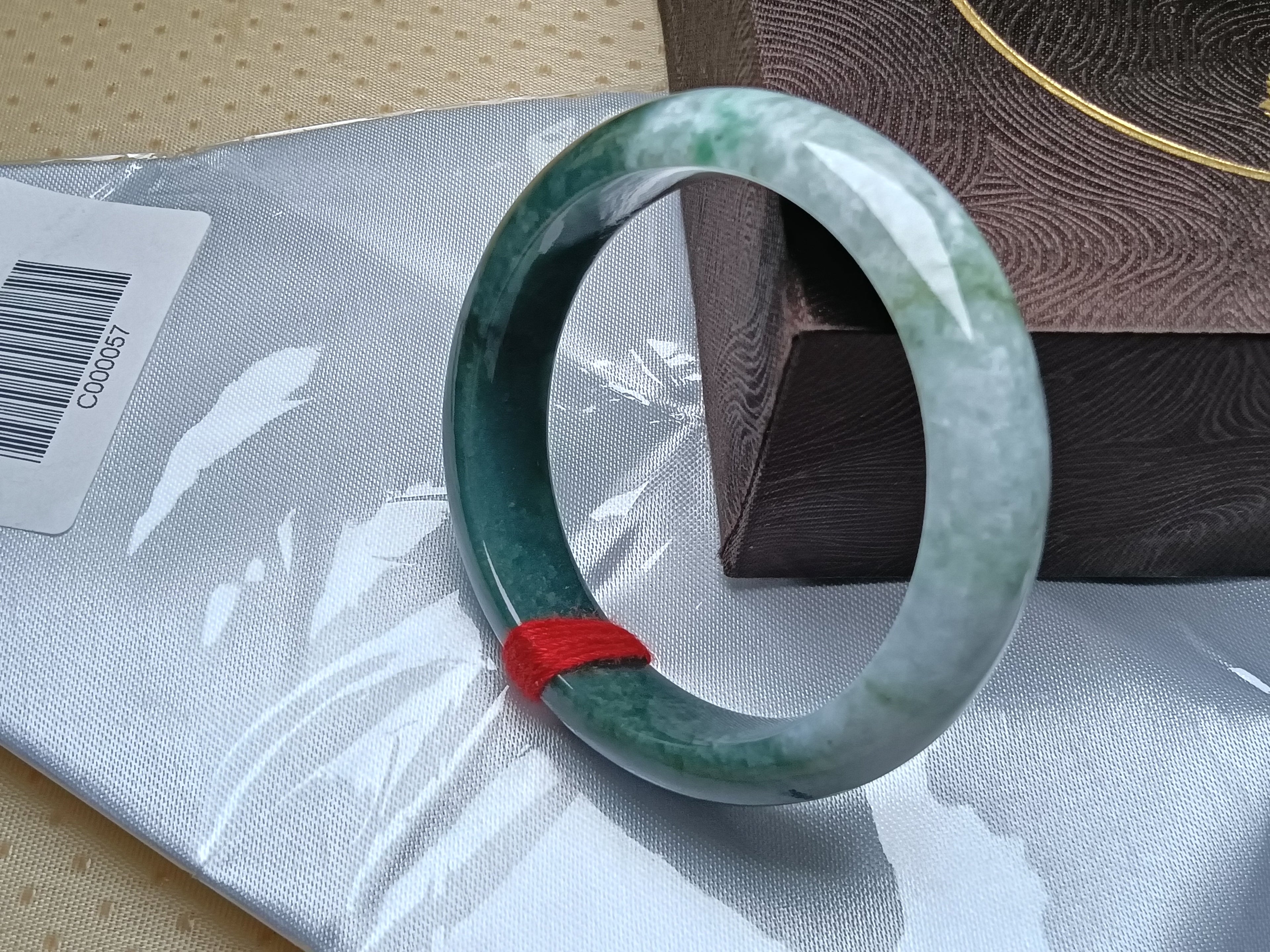 Half Mountain/Half Water Drak Green Natural Type-A Jade Bangle(Size: 53-54mm) #C057