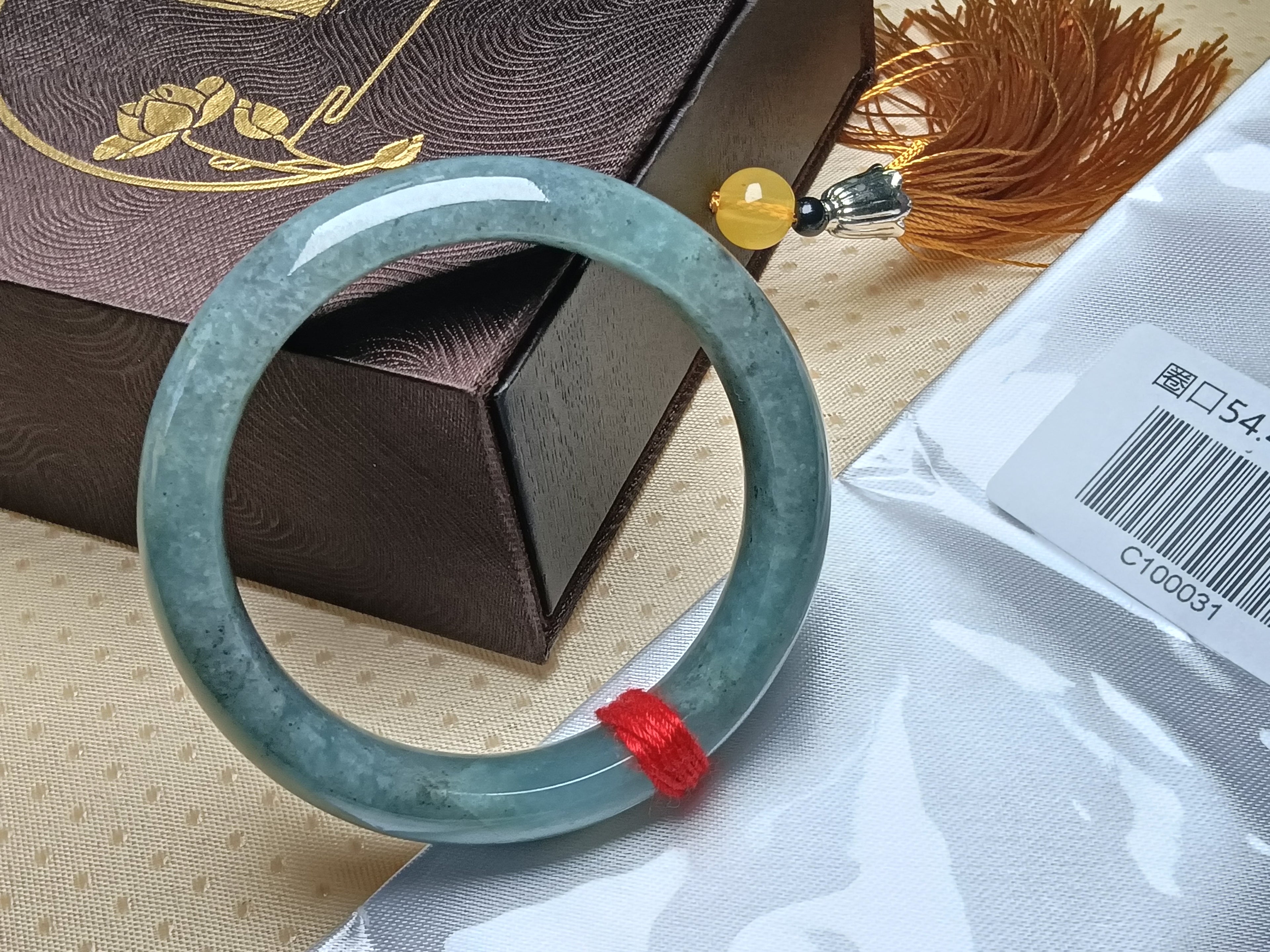 Light Apple Green with Wuji Spot Nature Type-A Jadeite Bangles (Size:54-55mm) #C031