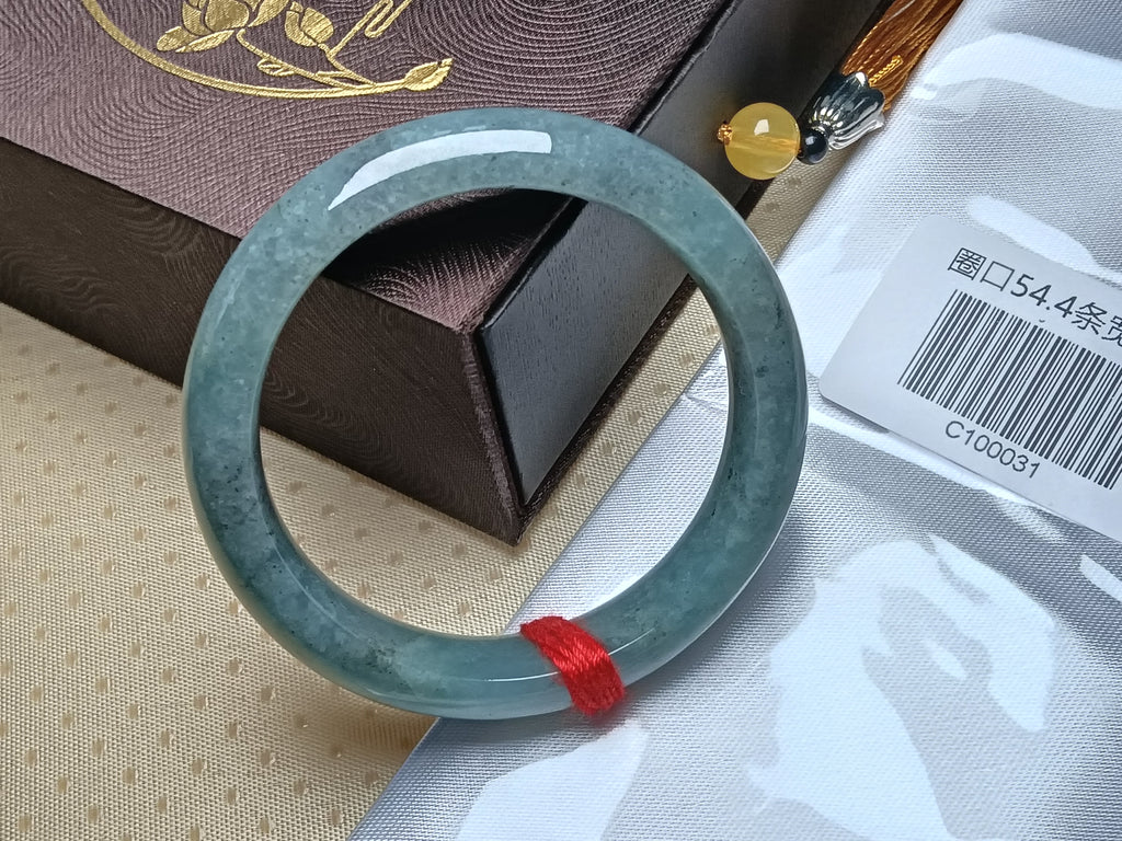 Light Apple Green with Wuji Spot Nature Type-A Jadeite Bangles (Size:54-55mm) #C031