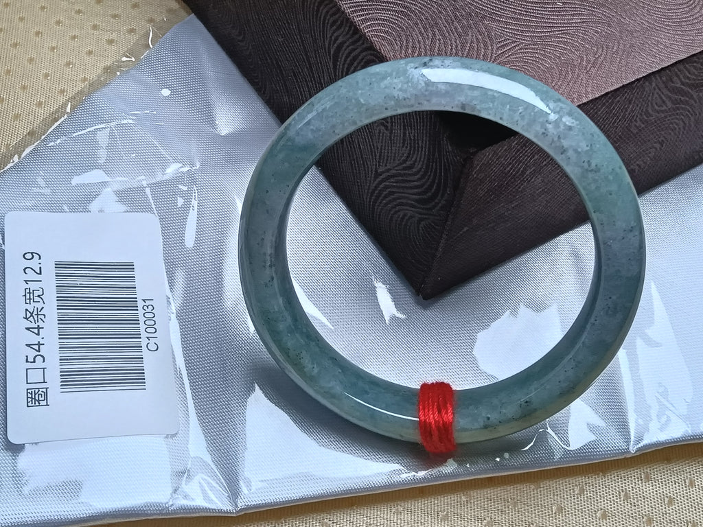 Light Apple Green with Wuji Spot Nature Type-A Jadeite Bangles (Size:54-55mm) #C031