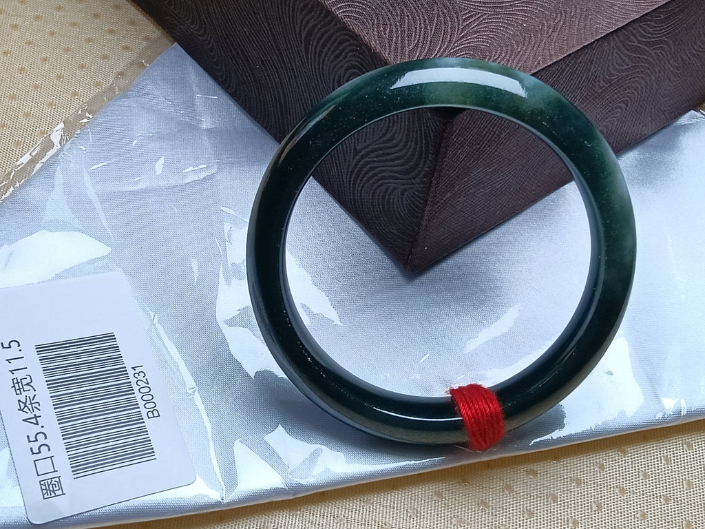 Dark Green with White Nature Type-A Jadeite Bangles (Size:54-55mm) #B231