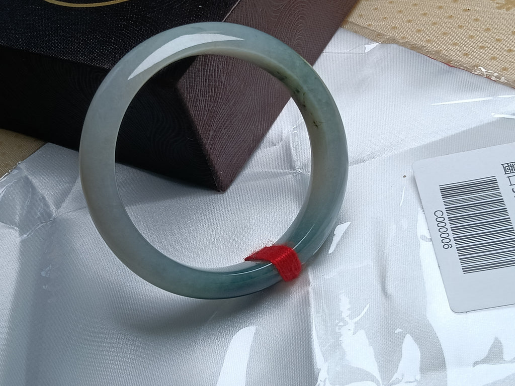 Moonlight Color Base with  Dark Green Floating Flower Nature Type-A Jadeite Bangles (Size:55-56mm) #C006