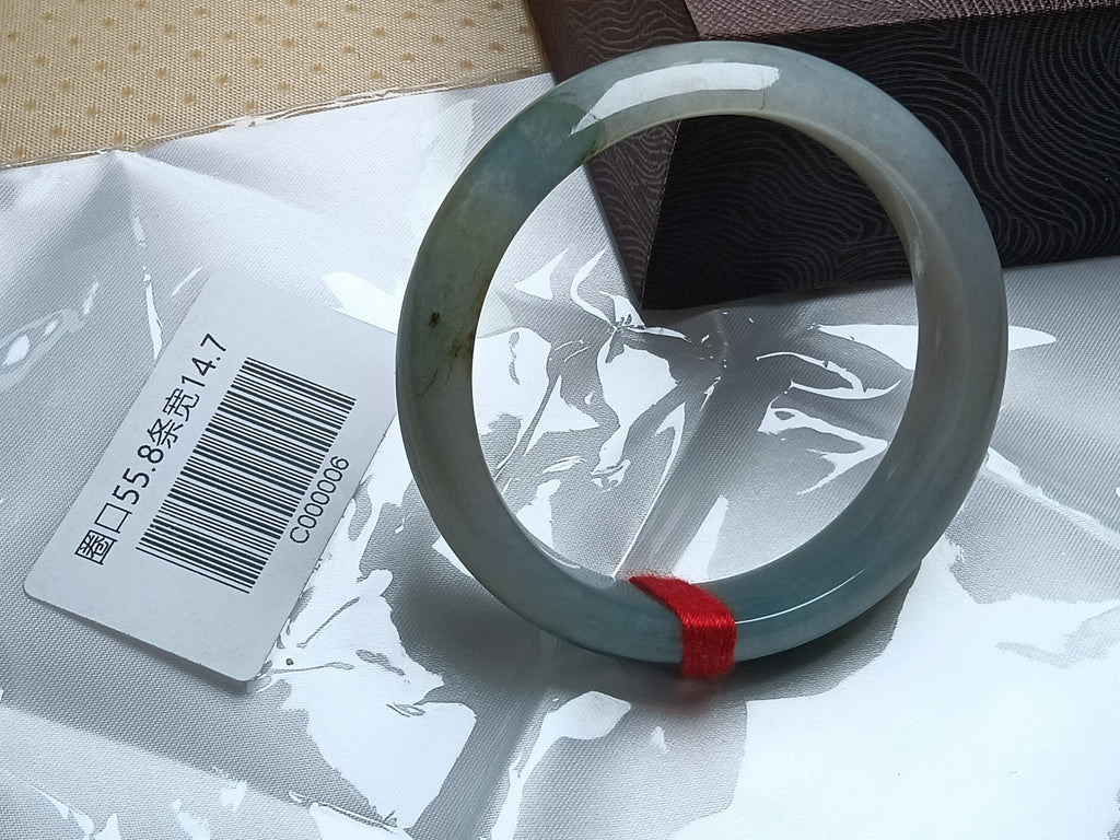 Moonlight Color Base with  Dark Green Floating Flower Nature Type-A Jadeite Bangles (Size:55-56mm) #C006