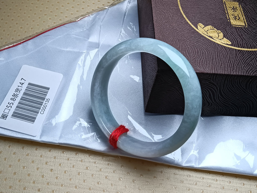Light Green and Less Lavender Natural Grade-A Jadeite Bangles (Size:55-56mm)
