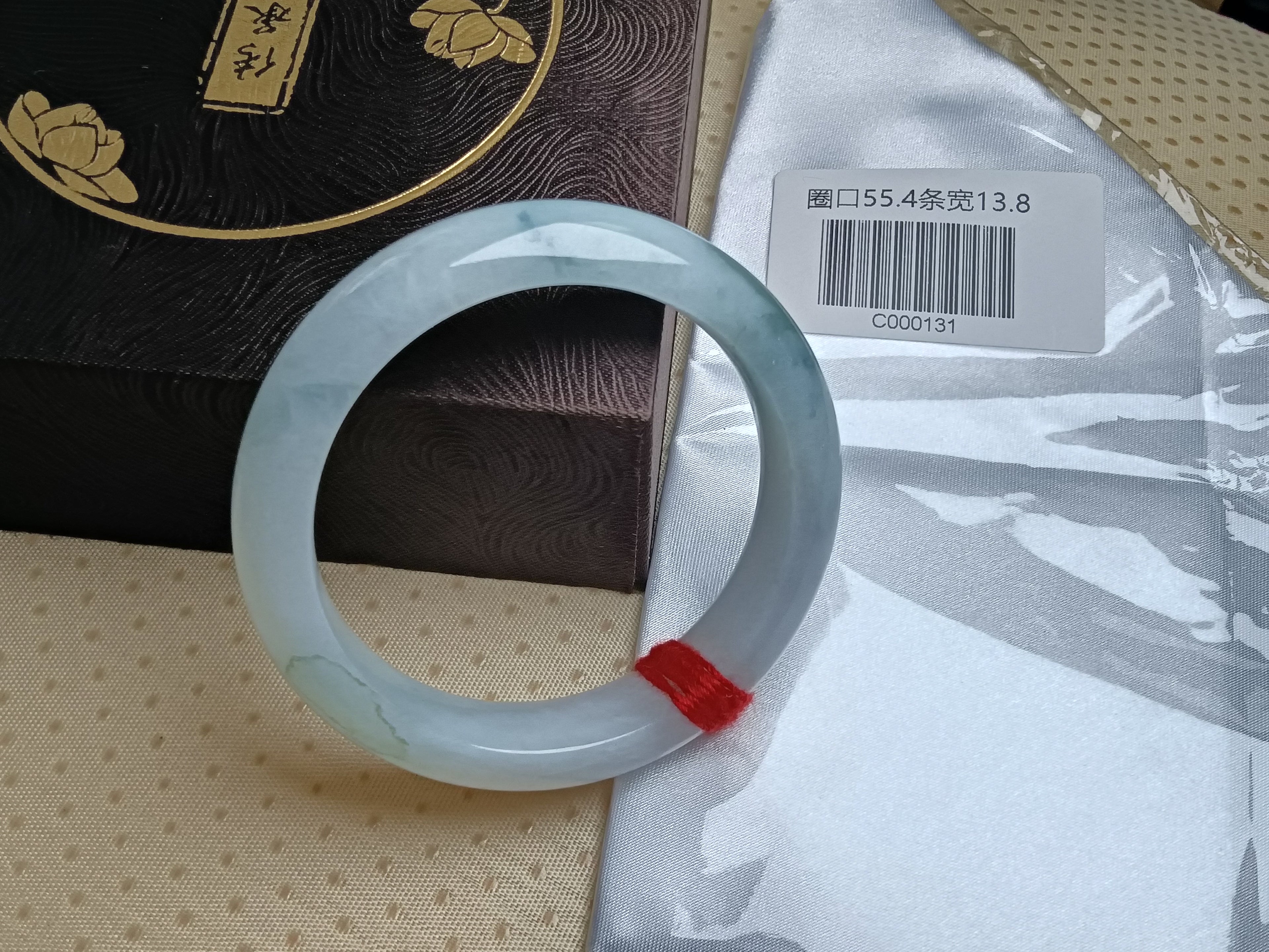 Light Green and Less Lavender Natural Grade-A Jadeite Bangles (Size:55-56mm)