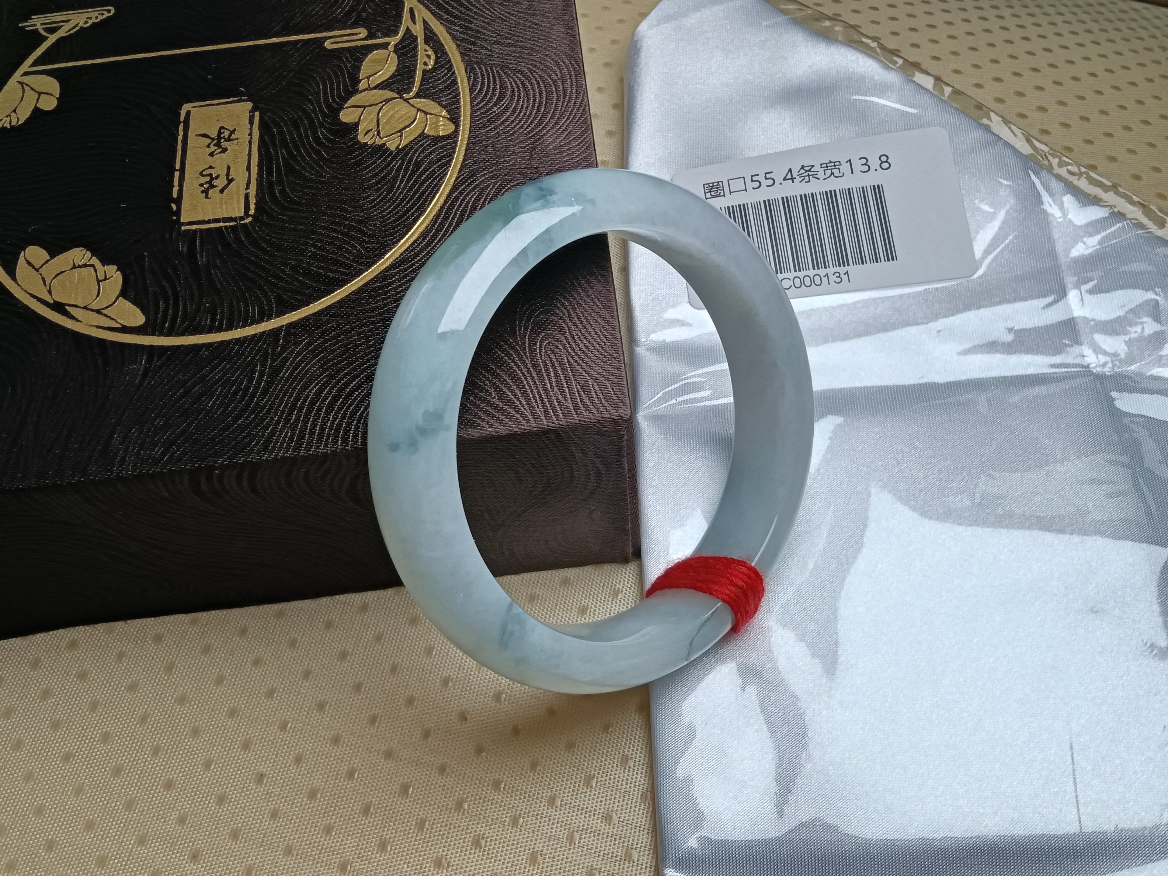 Light Green and Less Lavender Natural Grade-A Jadeite Bangles (Size:55-56mm)