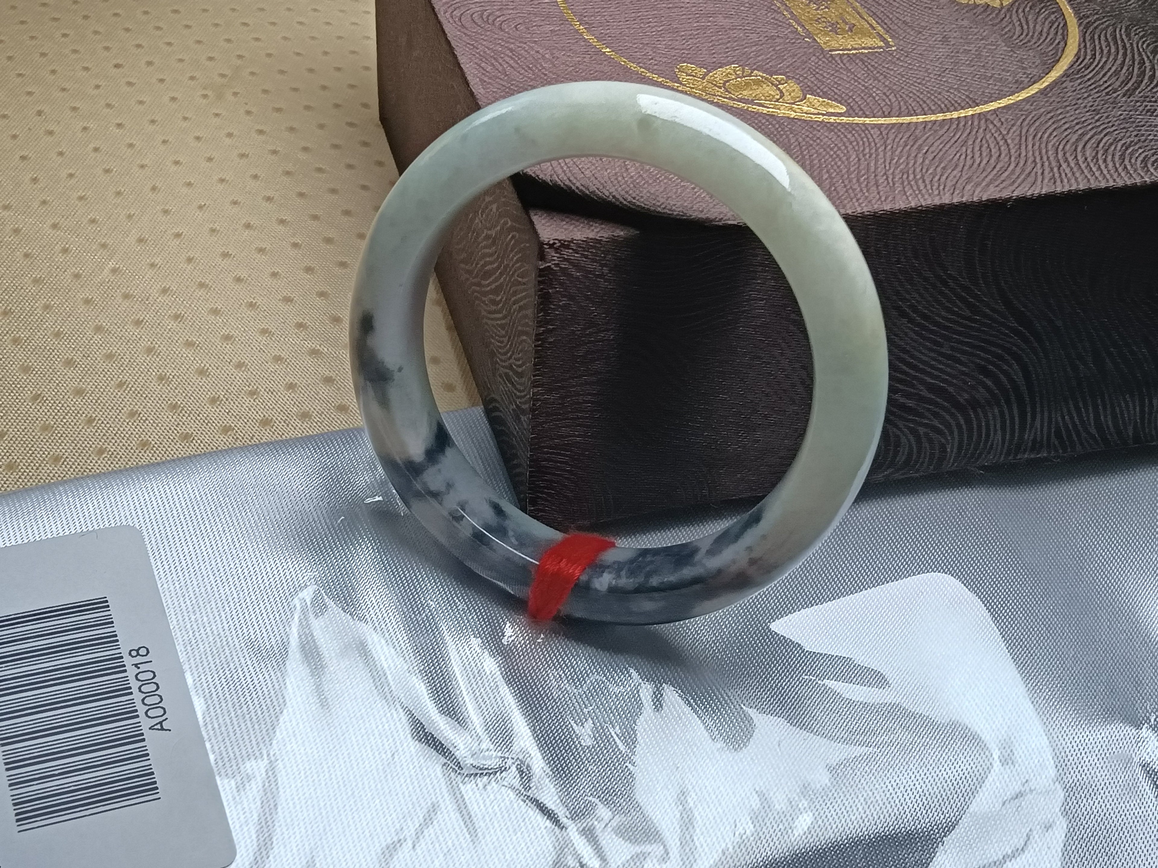 Transparent Moonlight Color with Yellow and "Wuji" Natural Type-A Jade Bangle(Size: 51mm) #A018