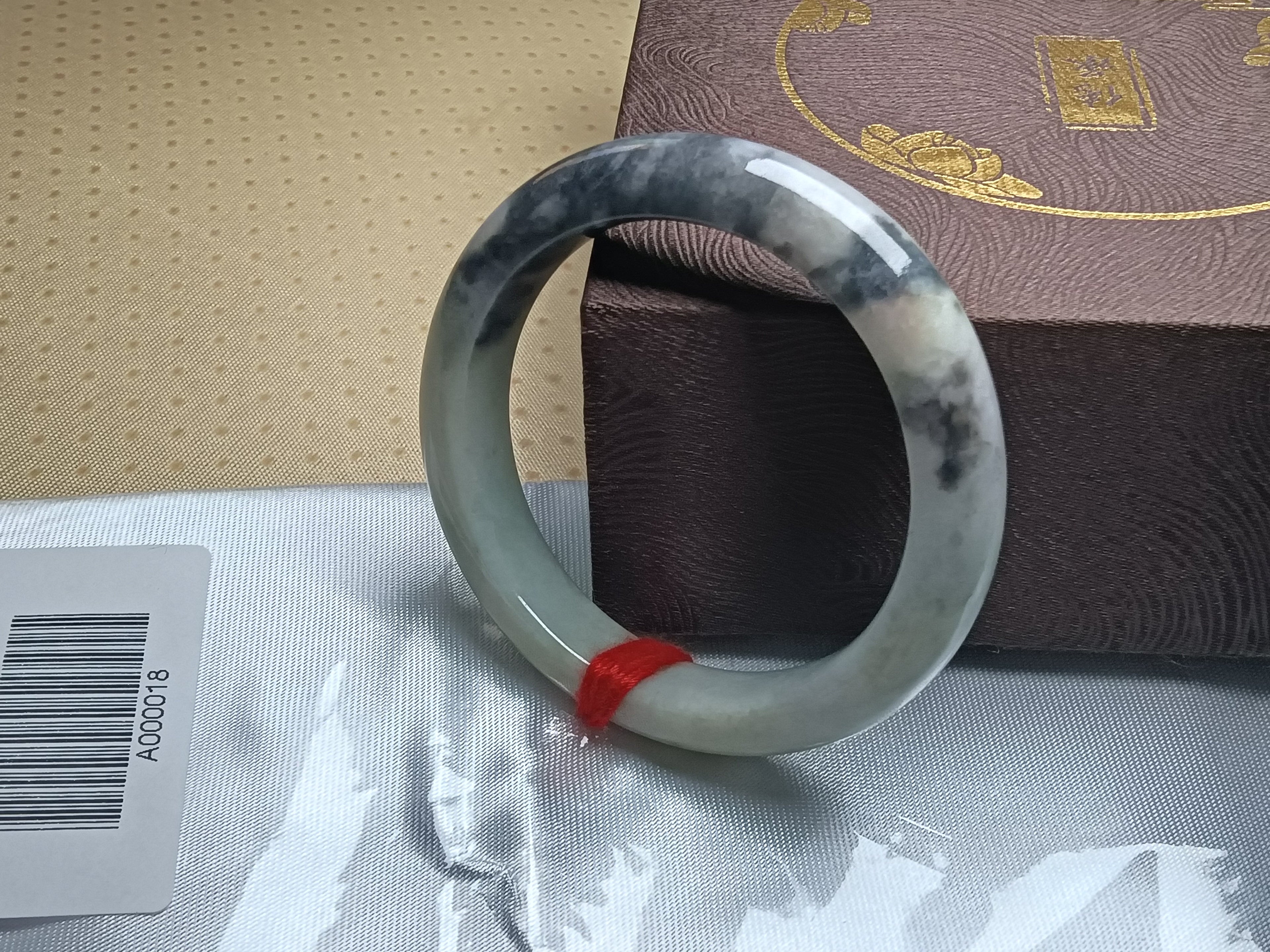 Transparent Moonlight Color with Yellow and "Wuji" Natural Type-A Jade Bangle(Size: 51mm) #A018