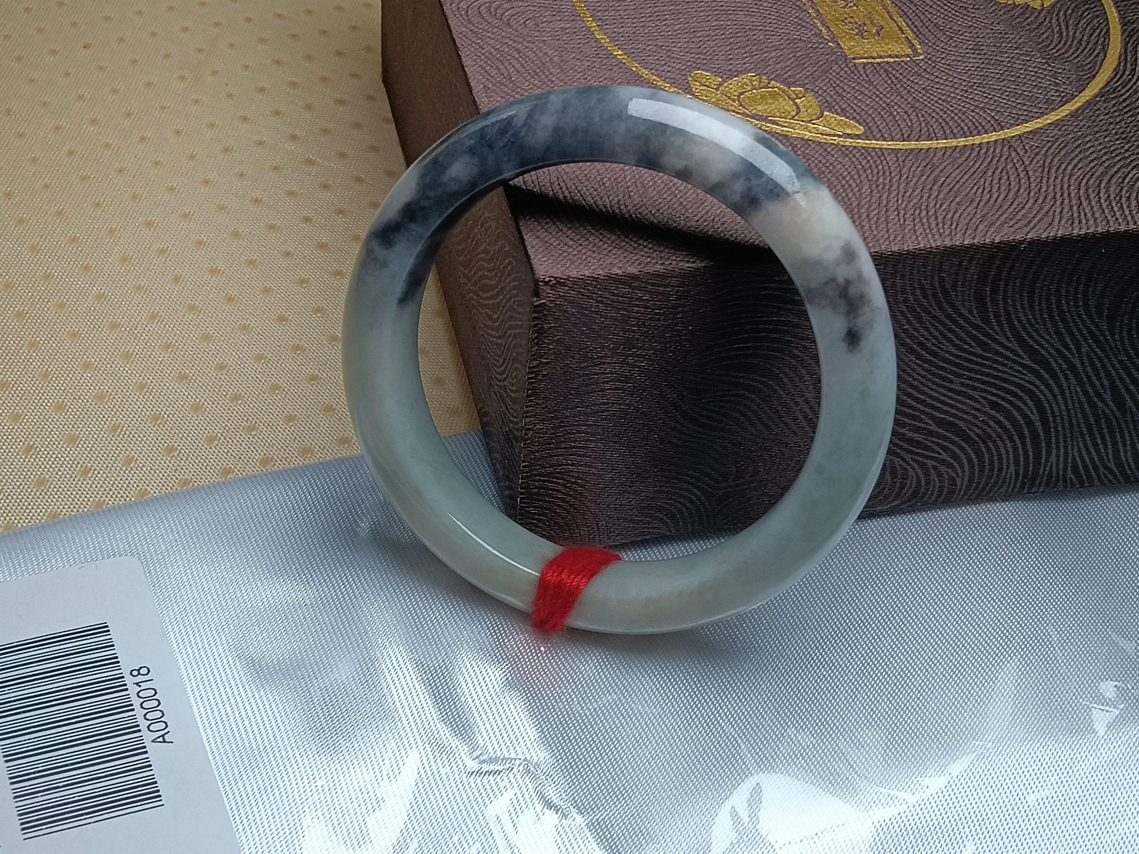 Transparent Moonlight Color with Yellow and "Wuji" Natural Type-A Jade Bangle(Size: 51mm) #A018