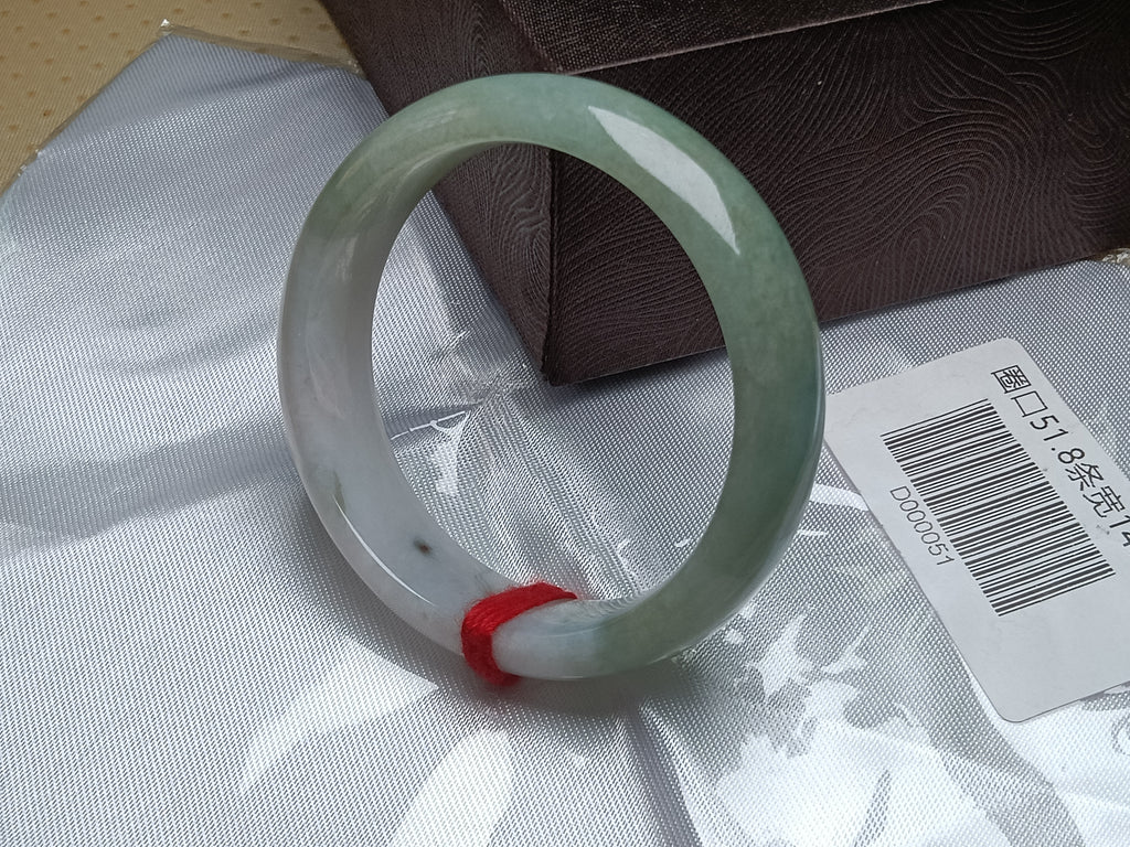 Half Mountain/Half Water Light Green Natural Burmess Jadeite Bracelet  (Size:51-52mm)