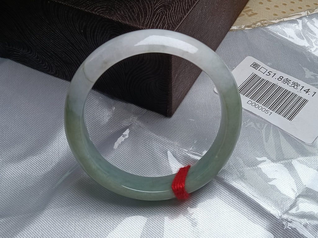Half Mountain/Half Water Light Green Natural Burmess Jadeite Bracelet  (Size:51-52mm)
