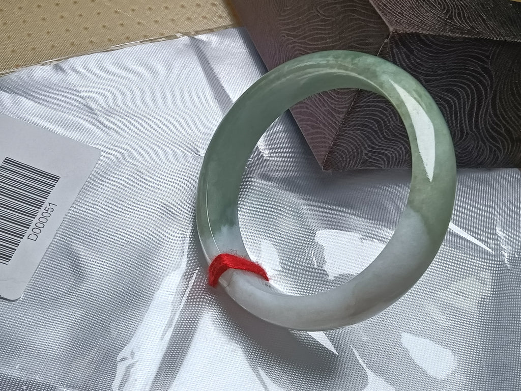 Half Mountain/Half Water Light Green Natural Burmess Jadeite Bracelet  (Size:51-52mm)