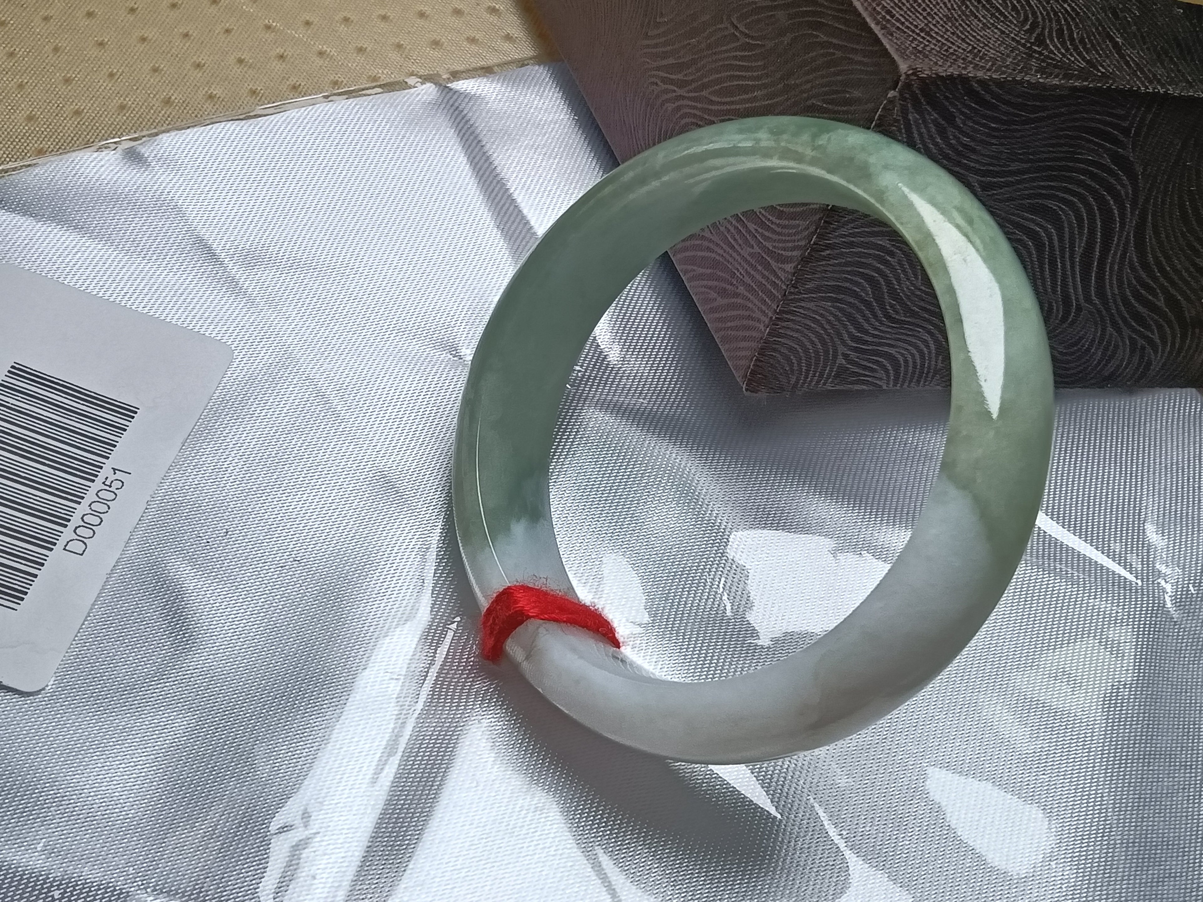 Half Mountain/Half Water Light Green Natural Burmess Jadeite Bracelet  (Size:51-52mm)