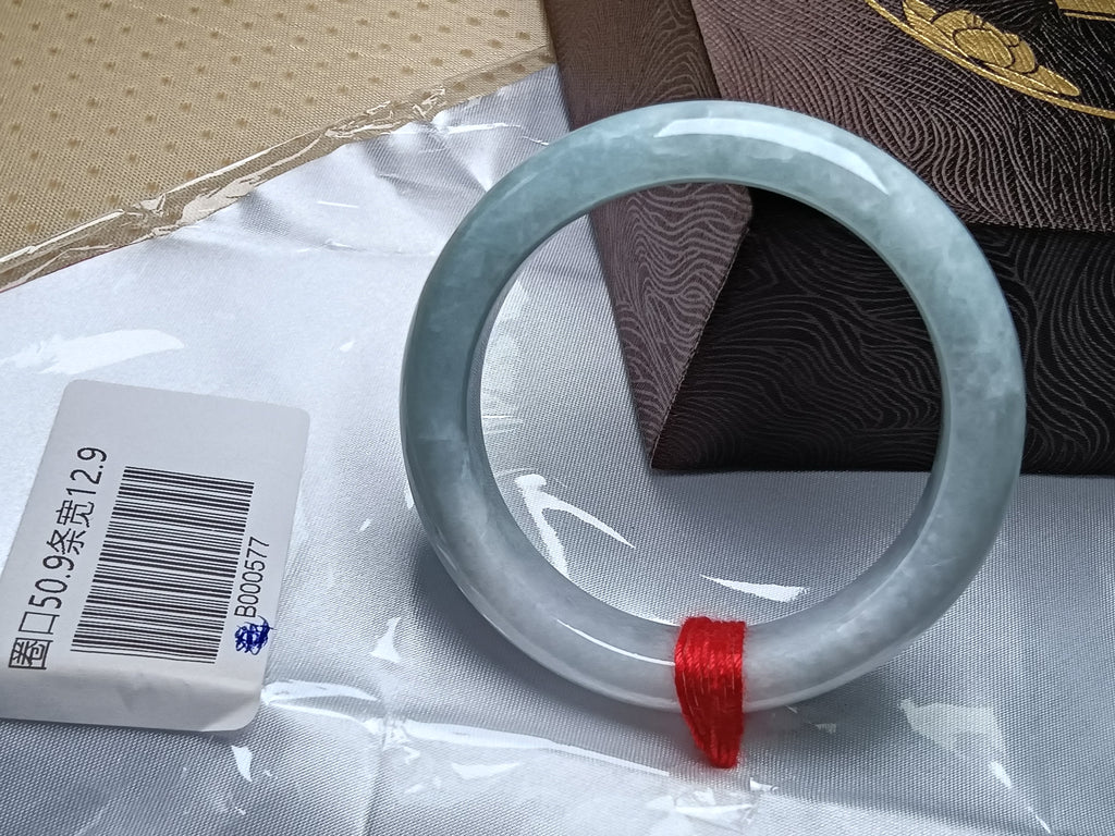 Half Mountain/Half Water Light Green Natural Burmess Jadeite Bracelet  (Size:51-52mm)