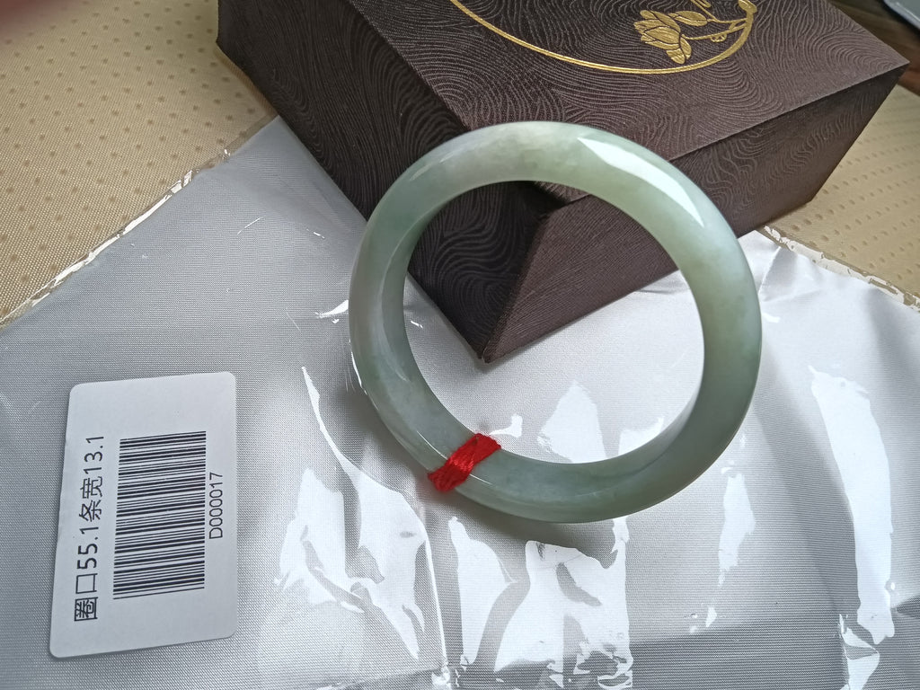 Icy Light Green Mixed Light Yellow Nature Type-A Jadeite Bangles (Size:54-55mm) #D017