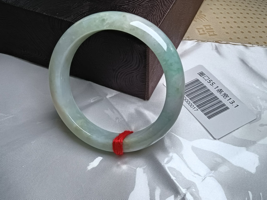 Icy Light Green Mixed Light Yellow Nature Type-A Jadeite Bangles (Size:54-55mm) #D017