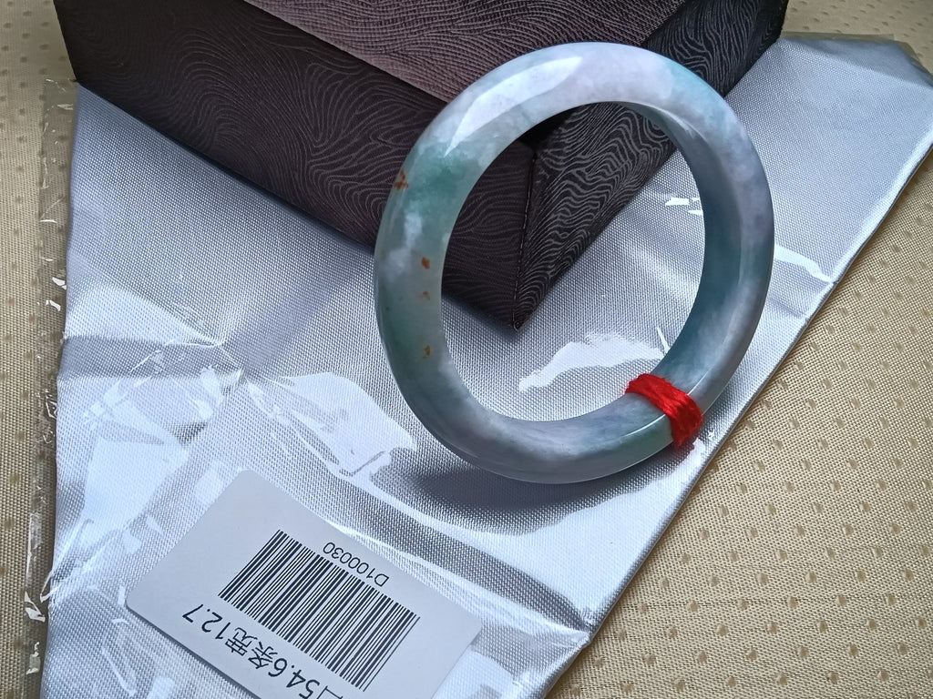 Lanvender mixed Green with Sajin Floating Flower Nature Type-A Jadeite Bangles (Size:54-55mm) #D030