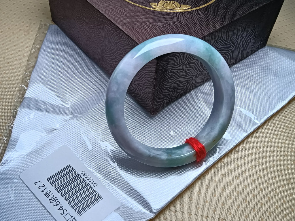 Lanvender mixed Green with Sajin Floating Flower Nature Type-A Jadeite Bangles (Size:54-55mm) #D030