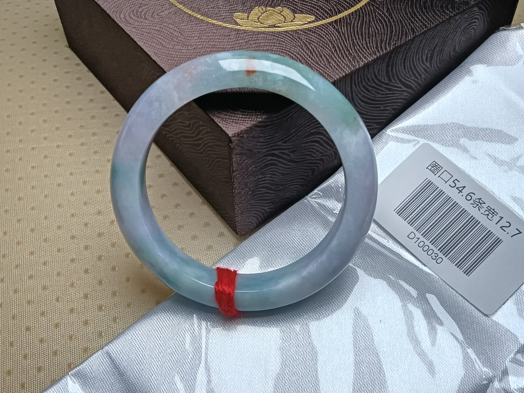 Lanvender mixed Green with Sajin Floating Flower Nature Type-A Jadeite Bangles (Size:54-55mm) #D030