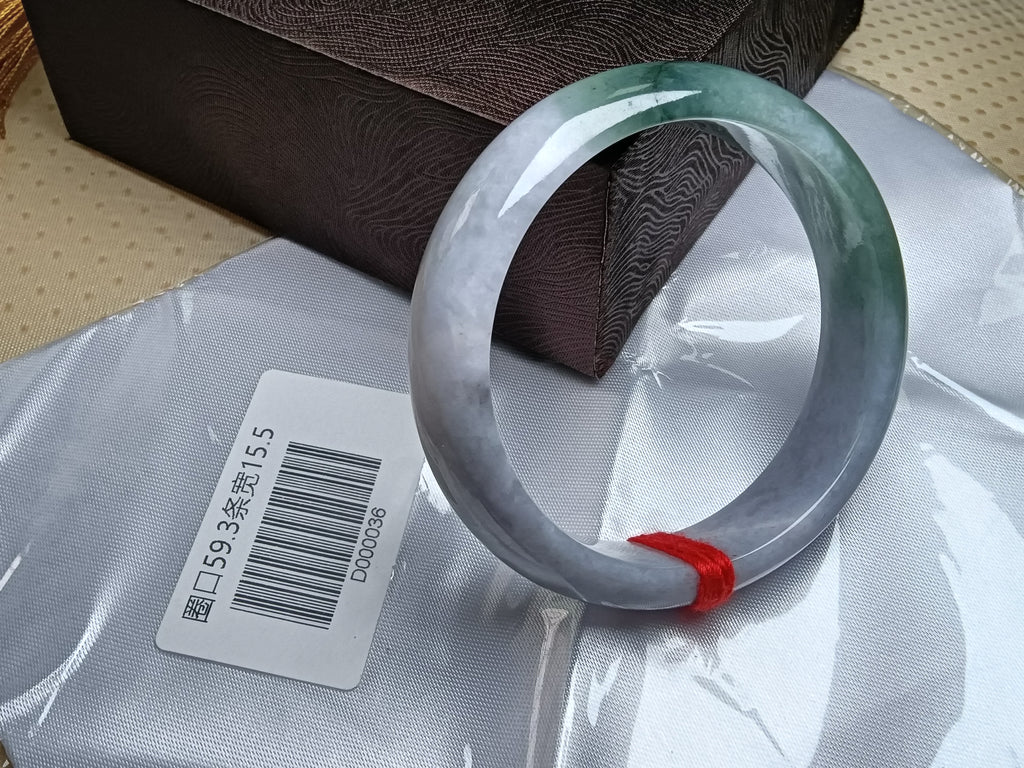Natural Burmese Type-A Jadeite Bangle Light Gray & Green (Size:59mm) #D036