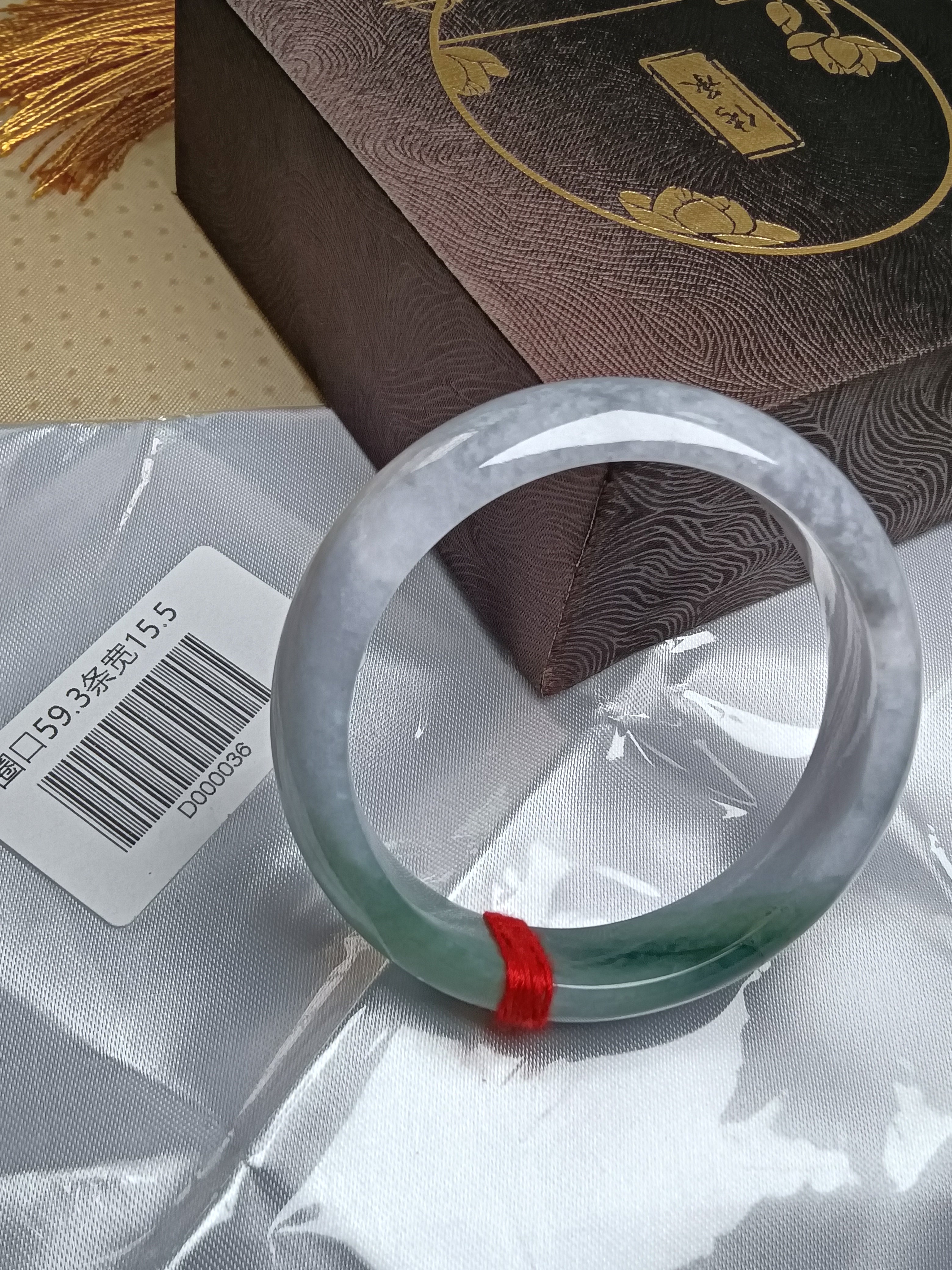 Natural Burmese Type-A Jadeite Bangle Light Gray & Green (Size:59mm) #D036