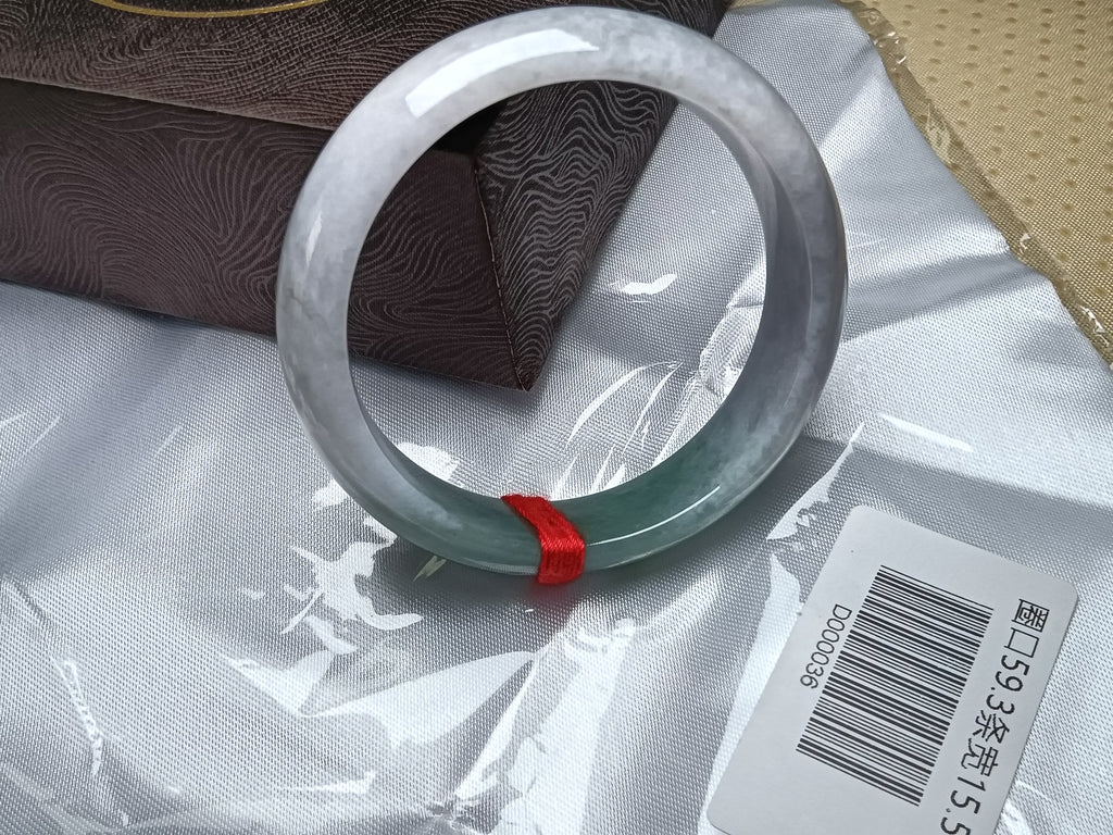 Natural Burmese Type-A Jadeite Bangle Light Gray & Green (Size:59mm) #D036