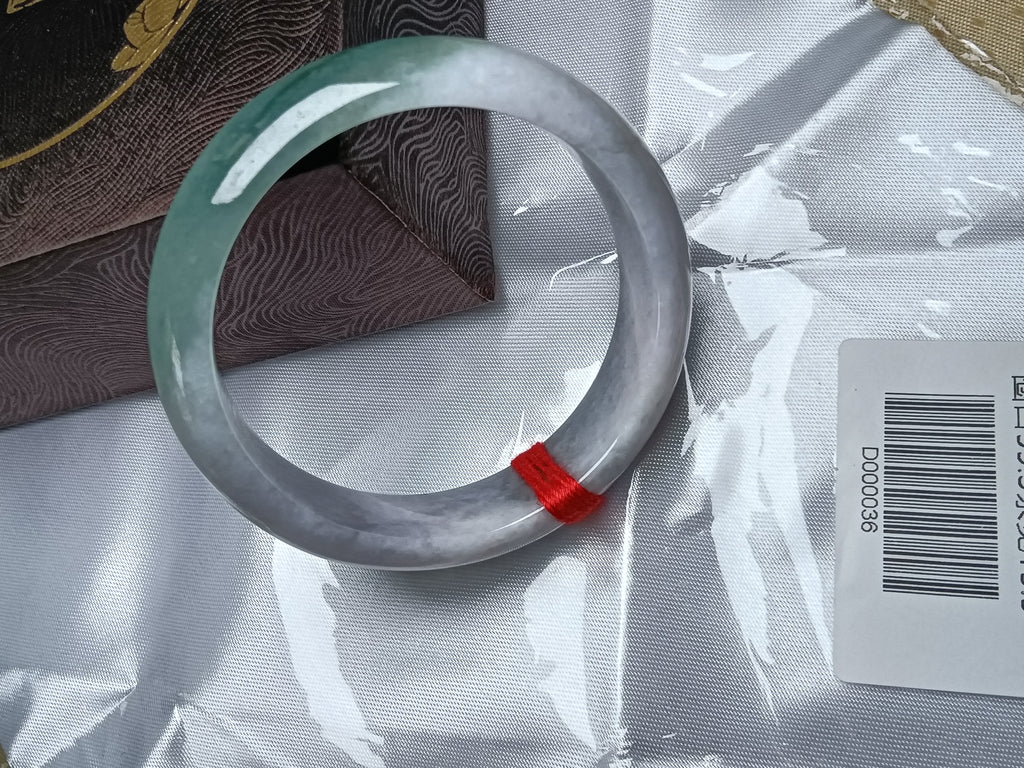 Natural Burmese Type-A Jadeite Bangle Light Gray & Green (Size:59mm) #D036