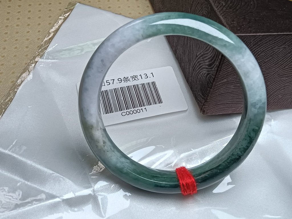 Dark Green & Lavendar Burmese JGIA Certified Jadeite Bangle (Size:56-58mm) #C011
