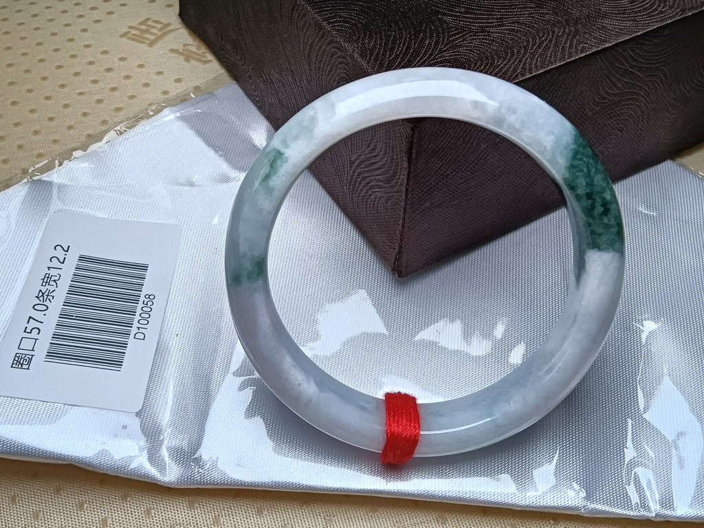 Light Lavendar with Spicy Green Burmese JGIA Certified Jadeite Bangle (Size:56-57mm) #D058