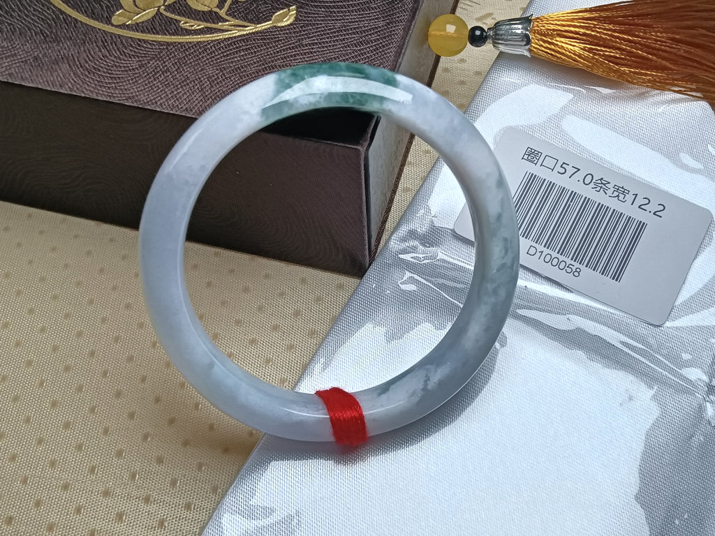 Light Lavendar with Spicy Green Burmese JGIA Certified Jadeite Bangle (Size:56-57mm) #D058
