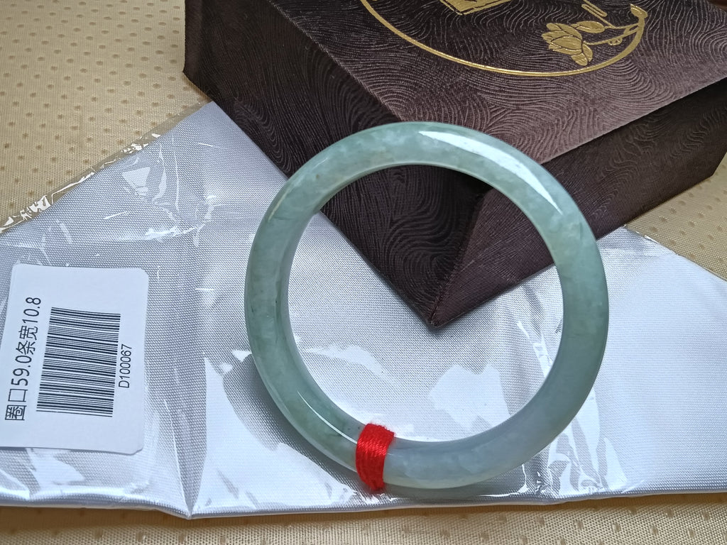 Natural Burmese Type-A Full Light Apple Green Jadeite Bangles (Size59-60mm)